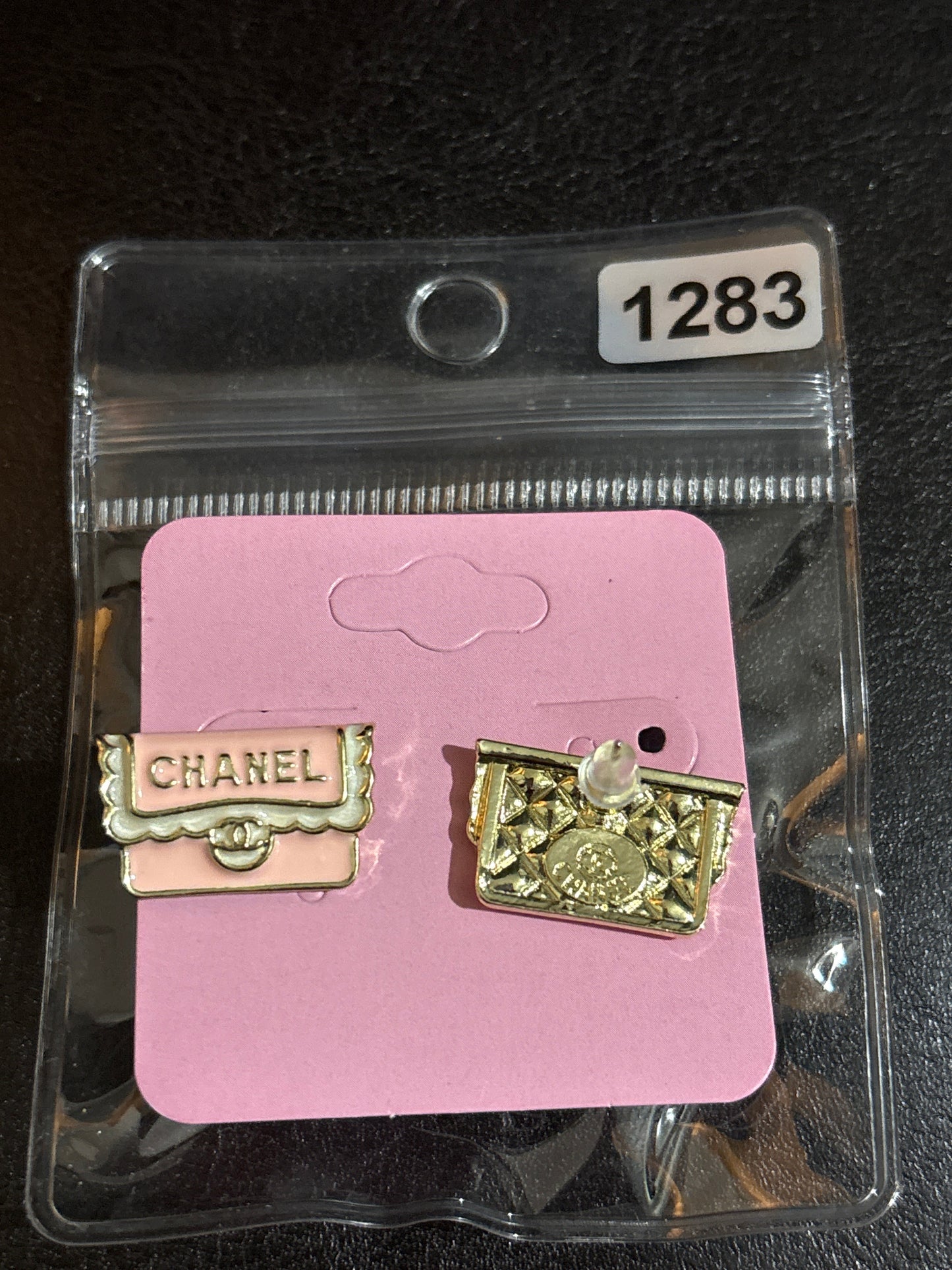 Luxury Inspired Miniature Flap Handbag Stud Earrings in Pink Enamel & Gold-Tone with Quilted Back 👜💗✨
