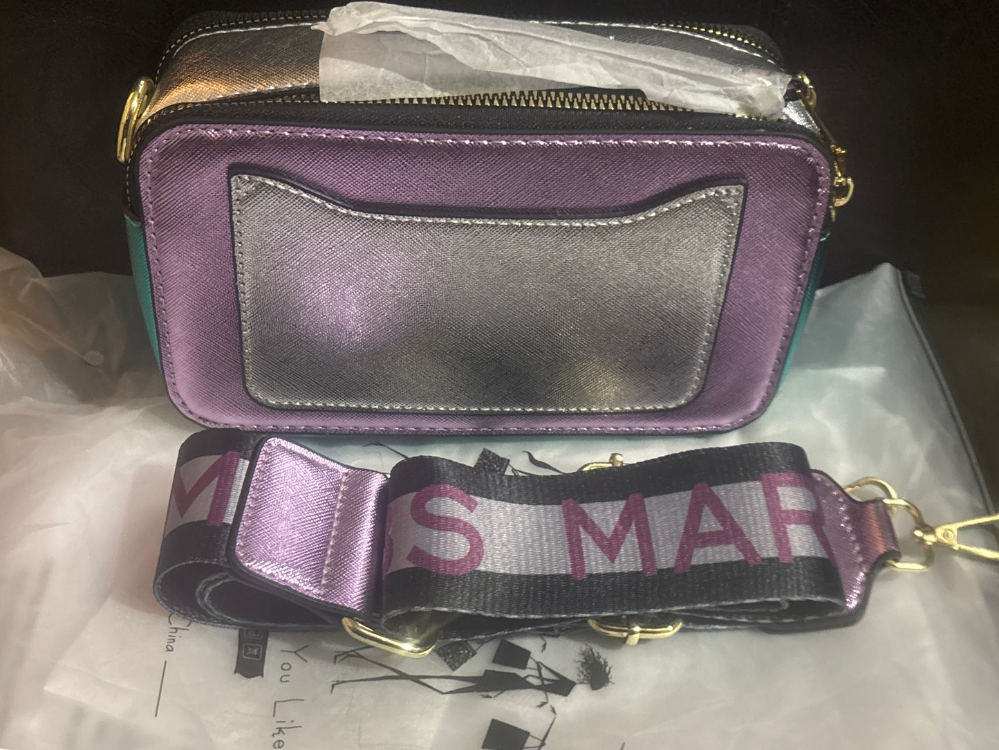 Marc Jacobs Snapshot Camera Bag 💜✨ Metallic Multicolor | Purple, Silver & Teal Colorblock 💎👜