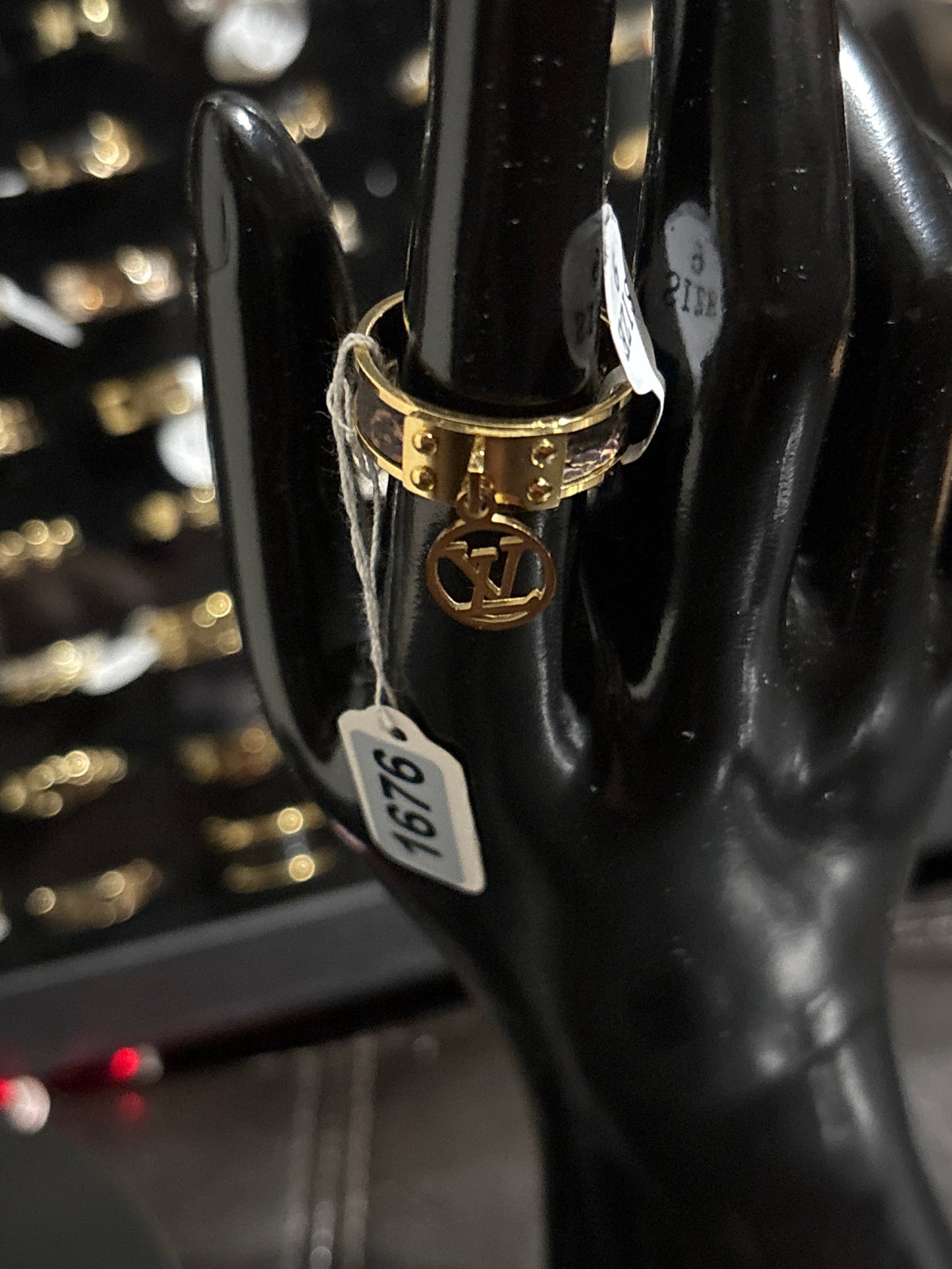 Gold LV Circle Charm Ring | Crystal Accent Band with Dangling Monogram Pendant ✨💍 #1676