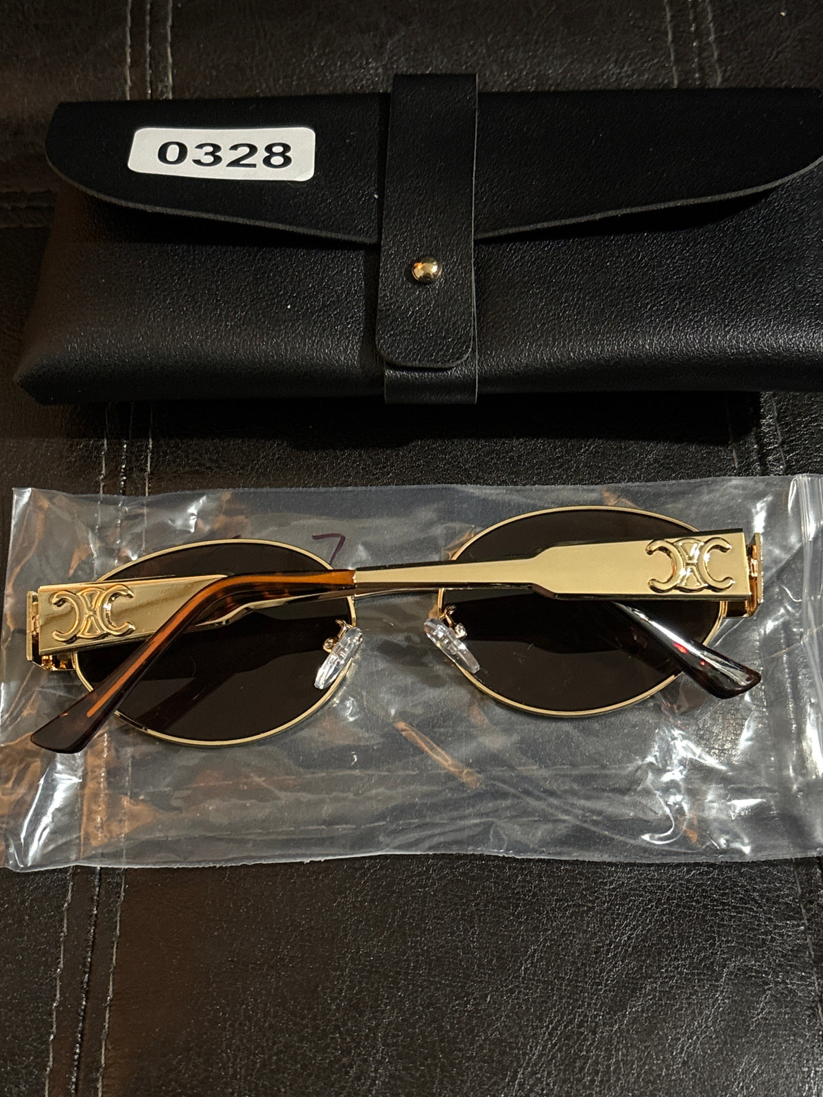 Gold Oval Frame Sunglasses | Dark Lens & Triomphe Arc Logo Temples | Includes Leather Case ✨🕶️ #0328
