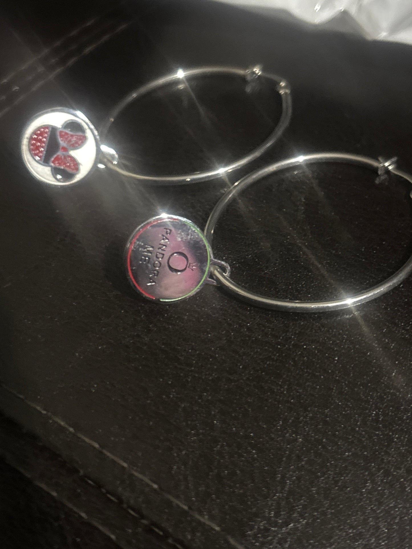 🖤 Luxury Silver-Tone Mickey Mouse Red Crystal Charm Hoop Earrings — Style #1270 ✨❤️