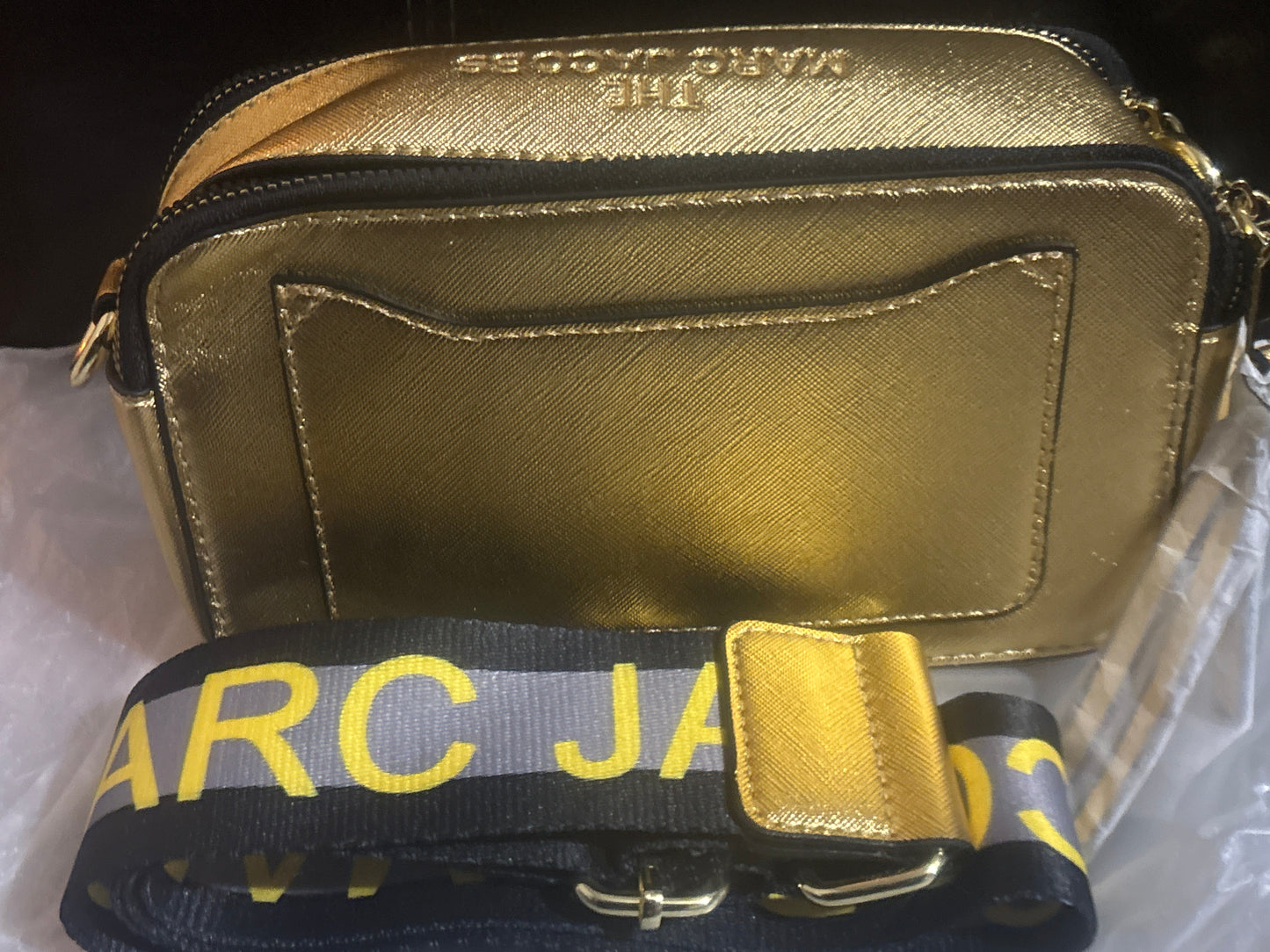 Marc Jacobs Snapshot Camera Bag 🥇✨ Metallic Gold | Black, Gray & Yellow Logo Strap 💎👜