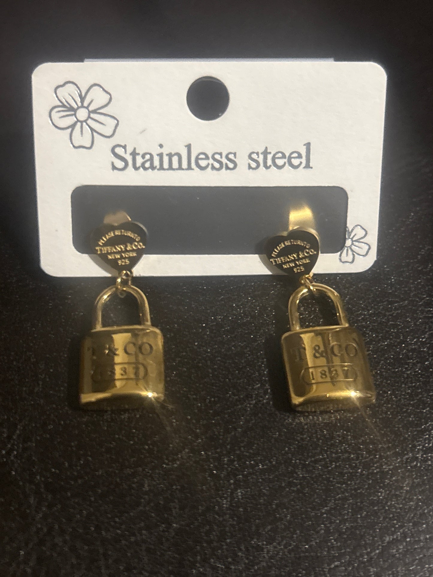 🔐 Luxury Gold-Tone Stainless Steel Padlock Charm Drop Earrings — Style #1282 💎✨