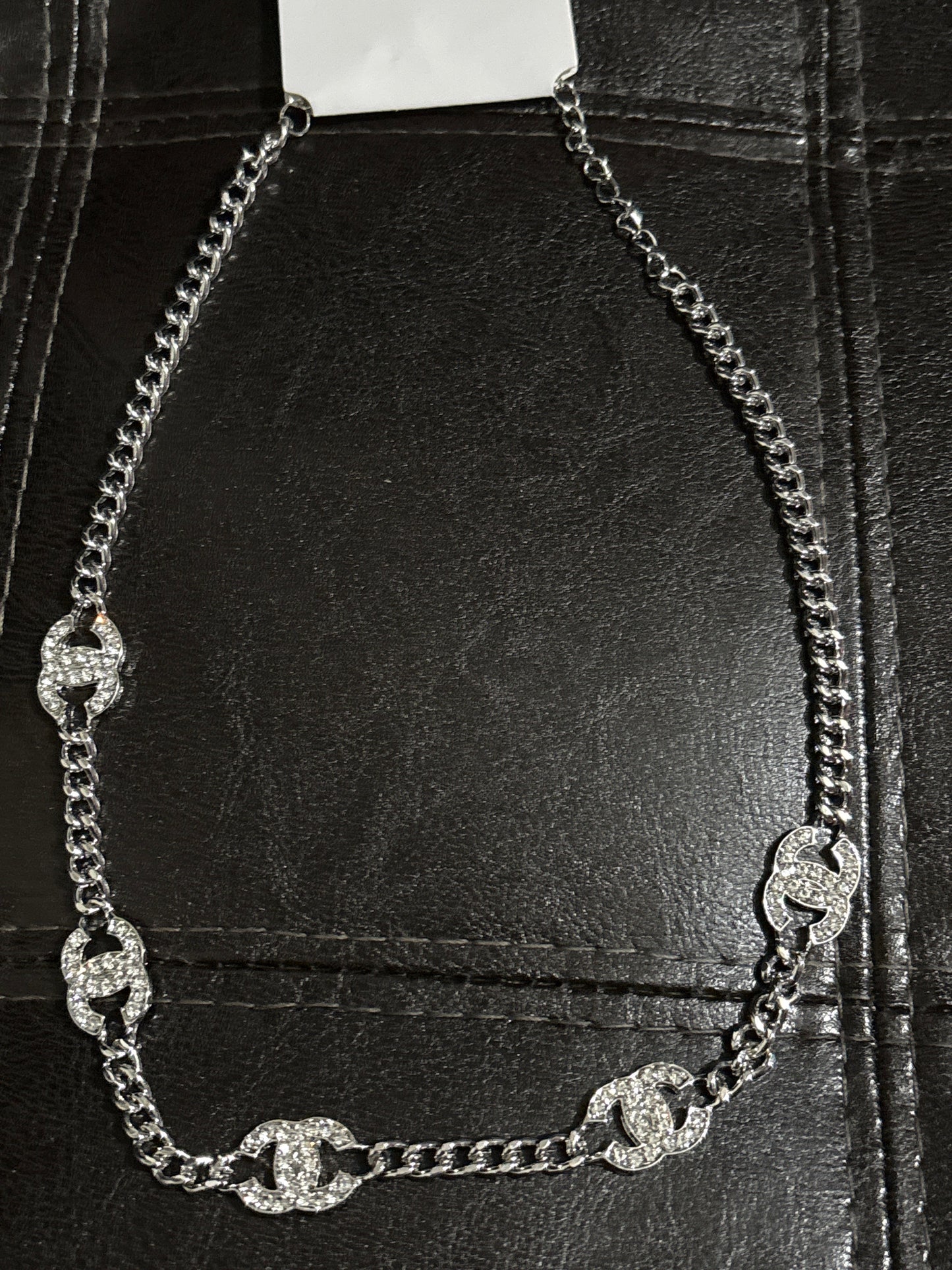 💫 Luxury Sterling Silver-Tone CC Crystal Pavé Chain Link Statement Necklace — Style #1650 💎✨