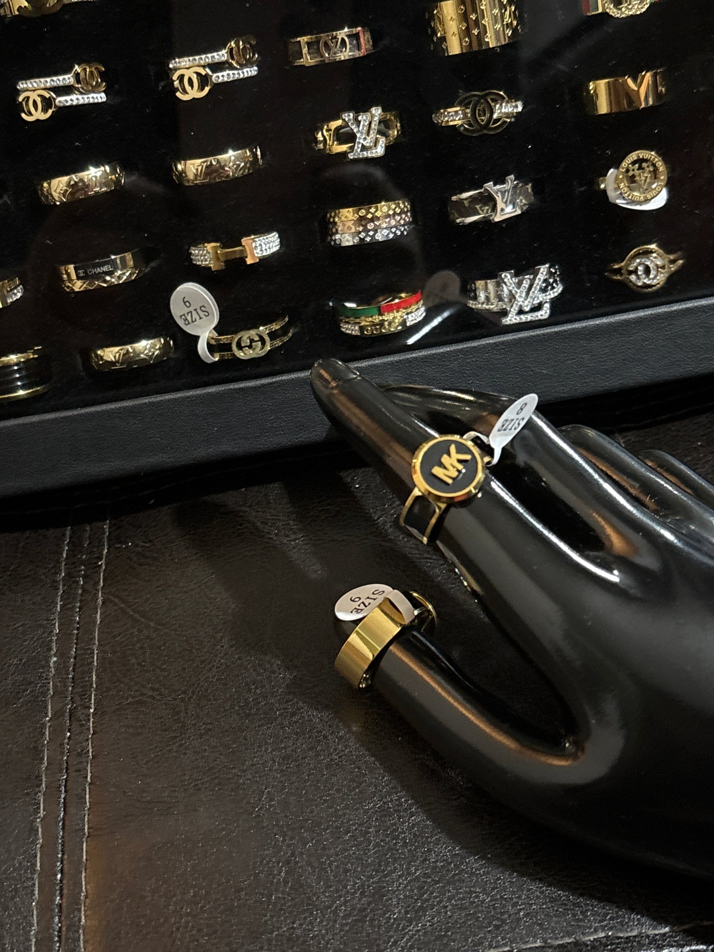 Gold MK Circle Medallion Logo Ring | Black Enamel Band | Sizes 8 & 9 ✨💍 #1686