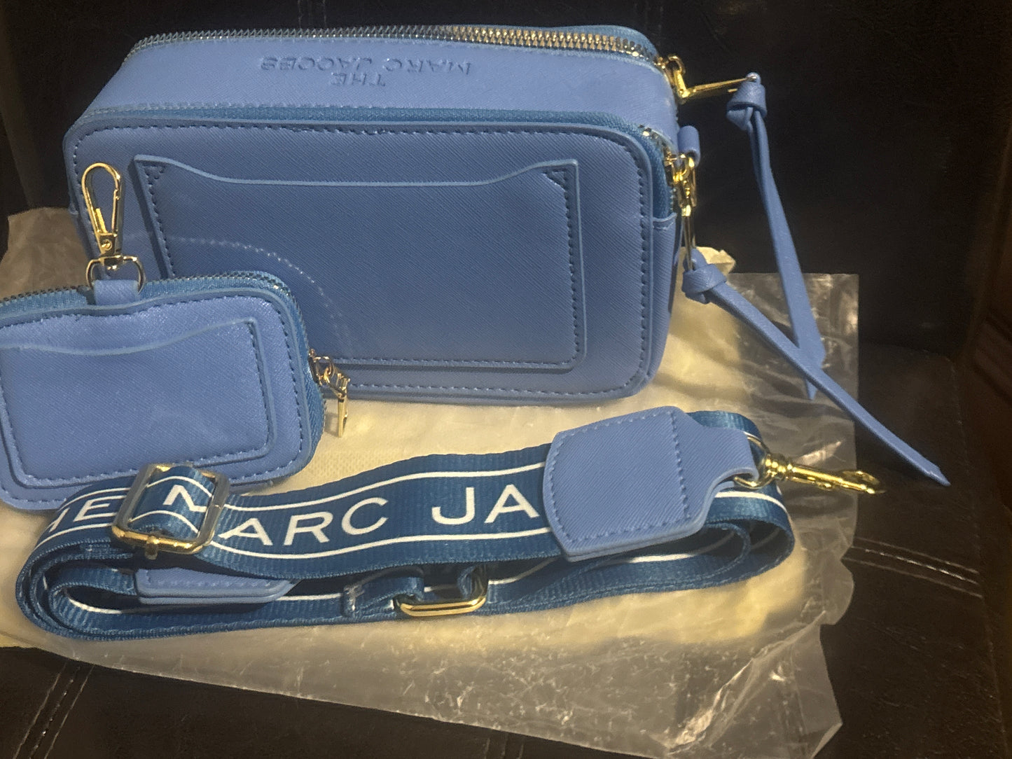 Marc Jacobs Snapshot Camera Bag 💙✨ Periwinkle Blue | Mini Bag Set | Blue & White Logo Strap 💎👜