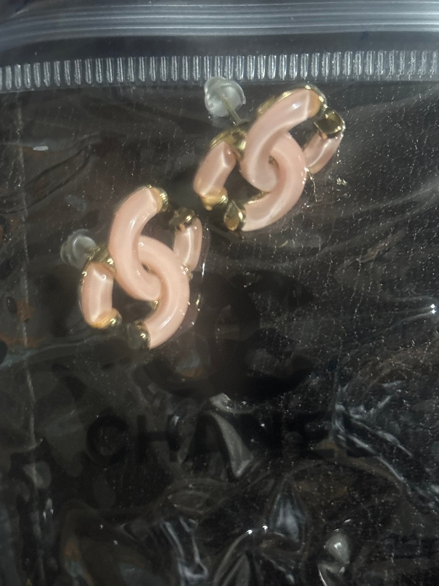 ✨ Blush Pink Enamel CC Logo Stud Earrings in Gold — Items #1116 & #1112