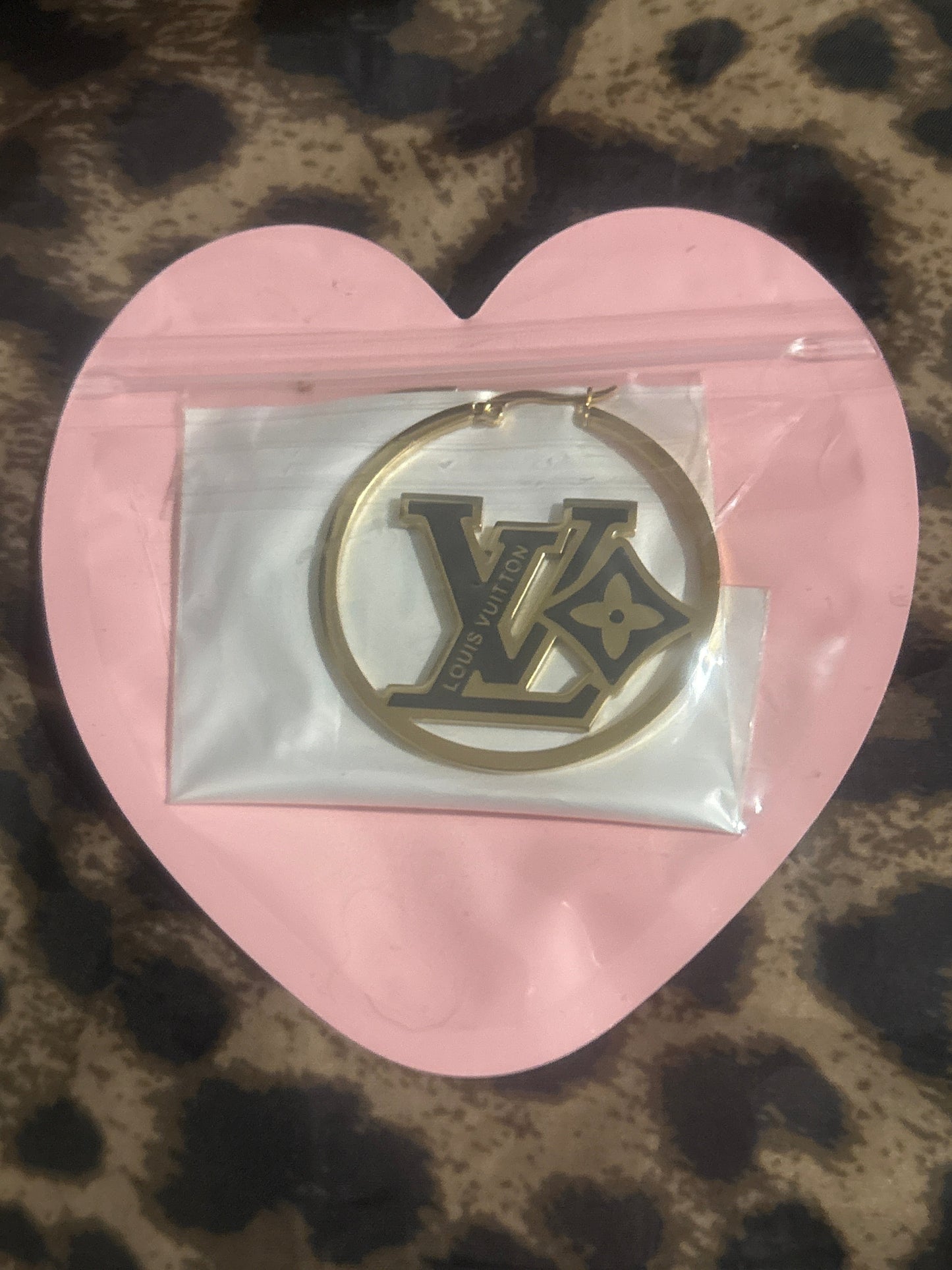 Gold & Black LV Logo Hoop Earrings | Designer-Inspired Statement Earrings | Item #0010