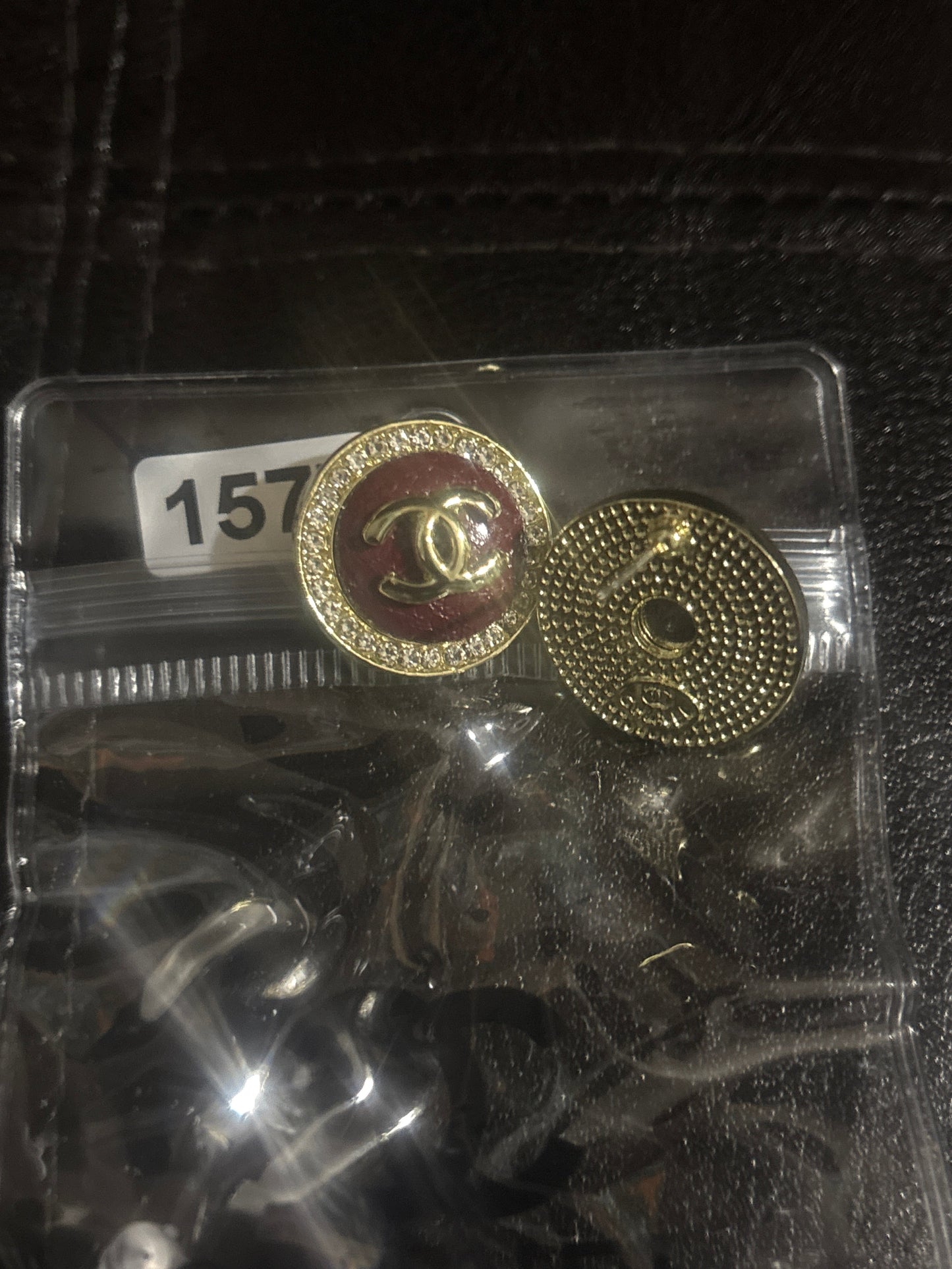 ✨Gold & Burgundy CC Stud Earrings #1577