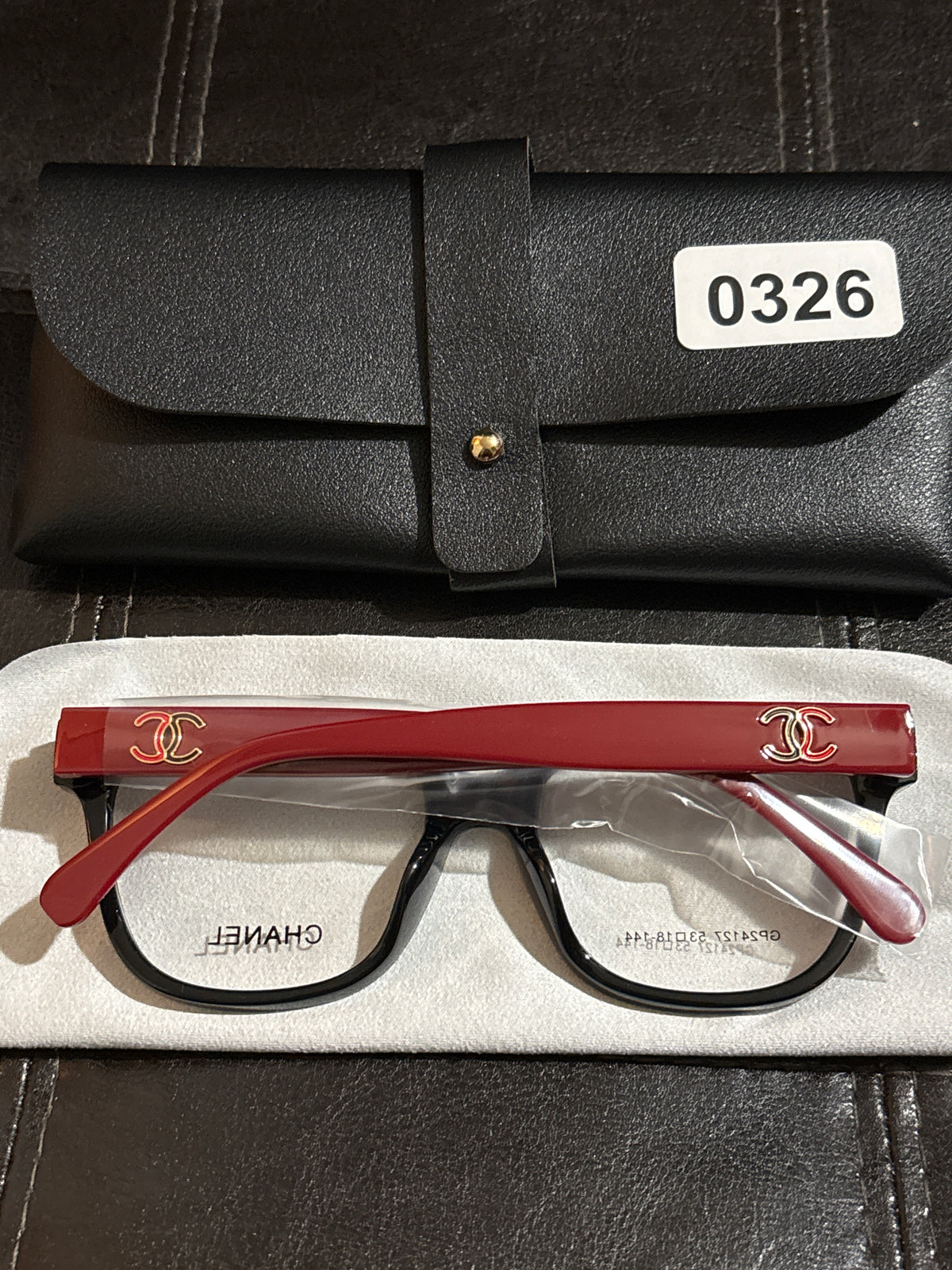 Black & Red Two-Tone Square Acetate Optical Frames | CC Logo Hinge Hardware | Includes Case & Cloth ✨🕶️ #0326