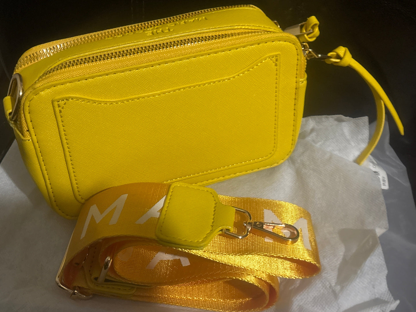 Marc Jacobs Snapshot Camera Bag ☀️💛✨ Sunshine Yellow | Gold & Yellow Wide Logo Strap | Silver Hardware 💎👜