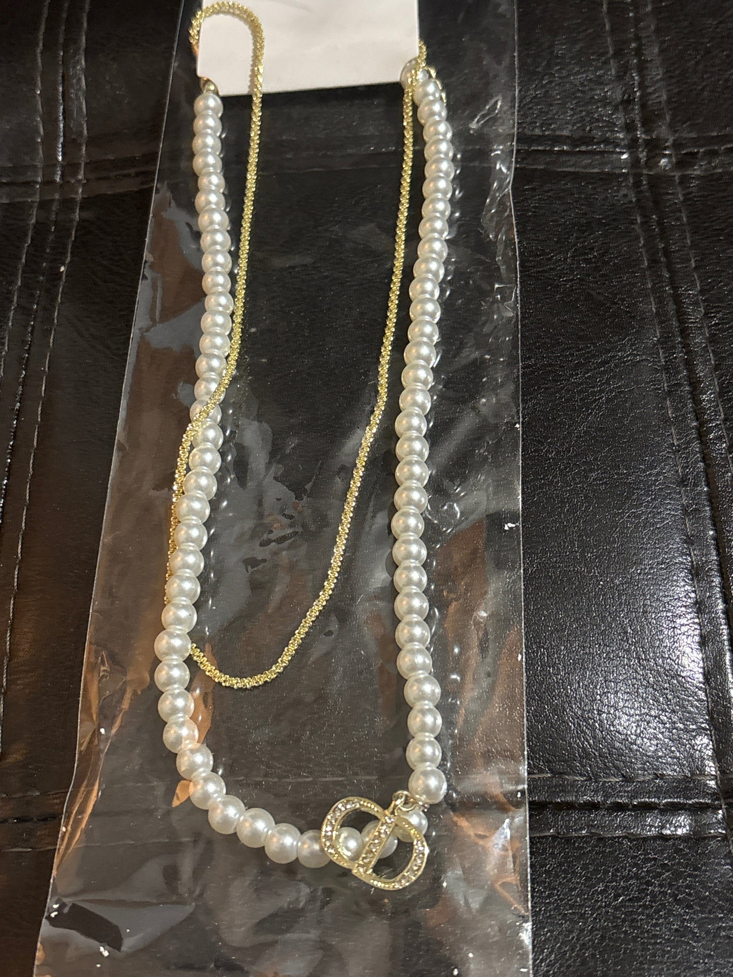 🫖 Luxury Double-Strand Pearl & Gold Chain Rhinestone Clasp Necklace — Style #1251 💫✨