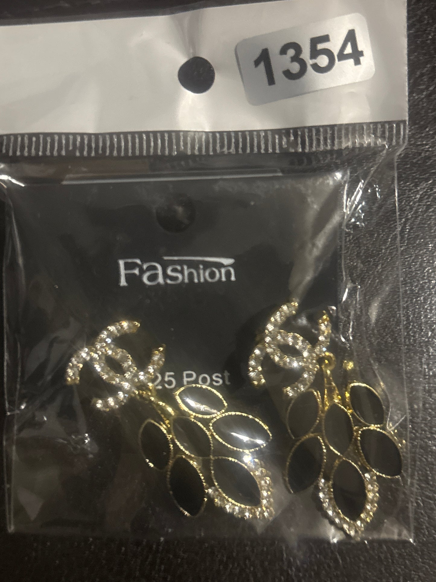 ✨ Crystal CC Logo Black Petal Drop Earrings — Gold & Silver — Items #1326 & #1354