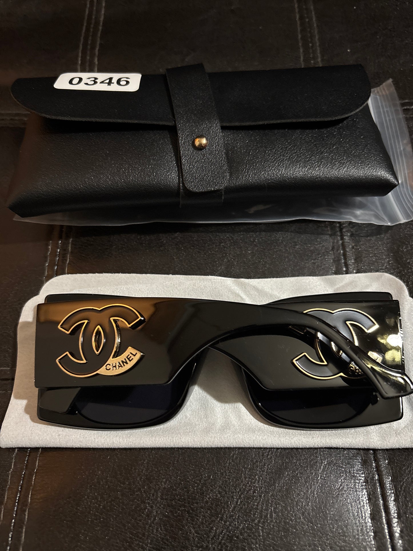 Black Square Frame Sunglasses | Glossy Acetate Dark Lens & CC Logo Engraving | Includes Leather Case ✨🕶️ #0346