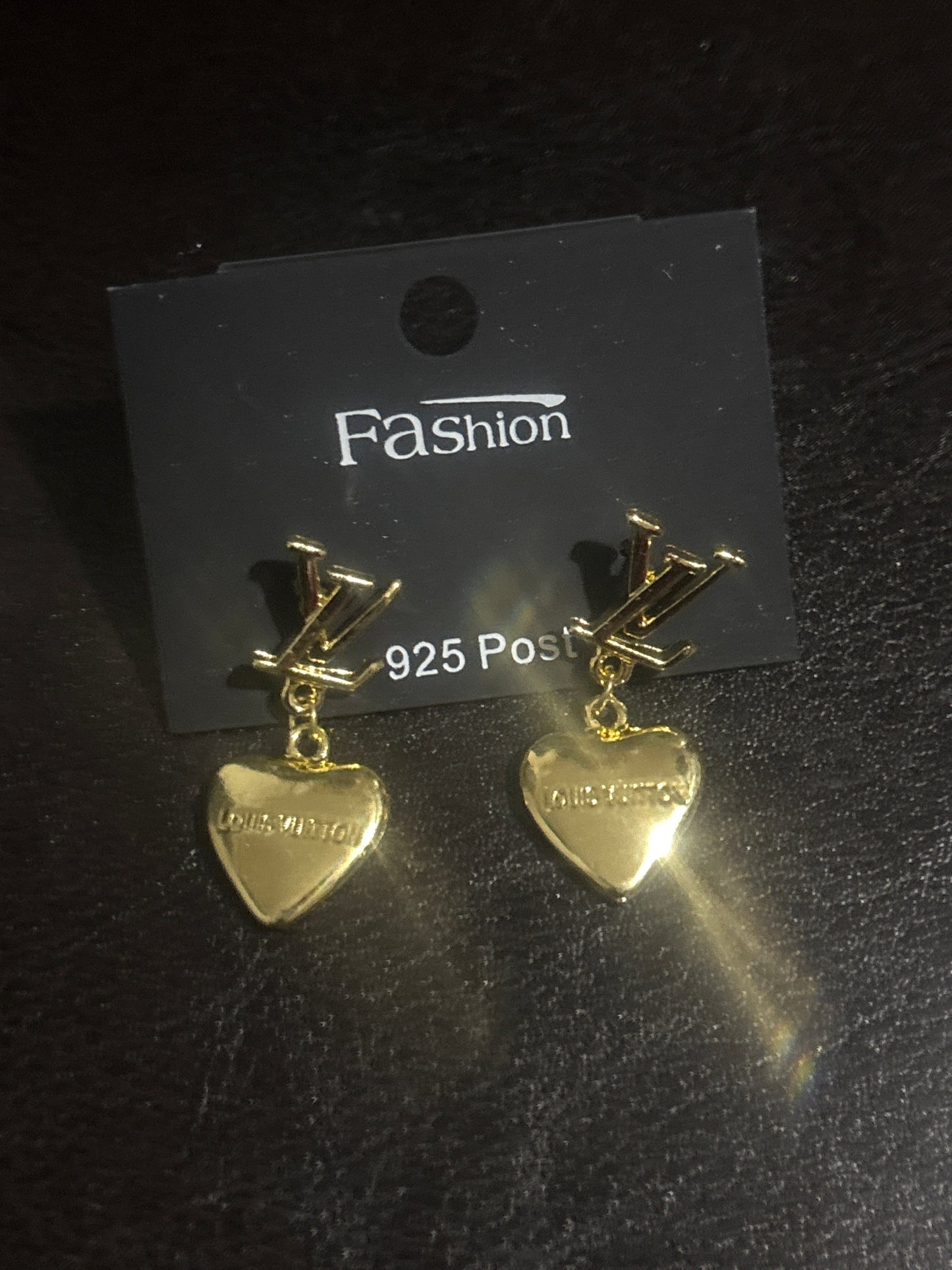 Luxury Inspired LV Logo Heart Drop Earrings 🫖💰✨
