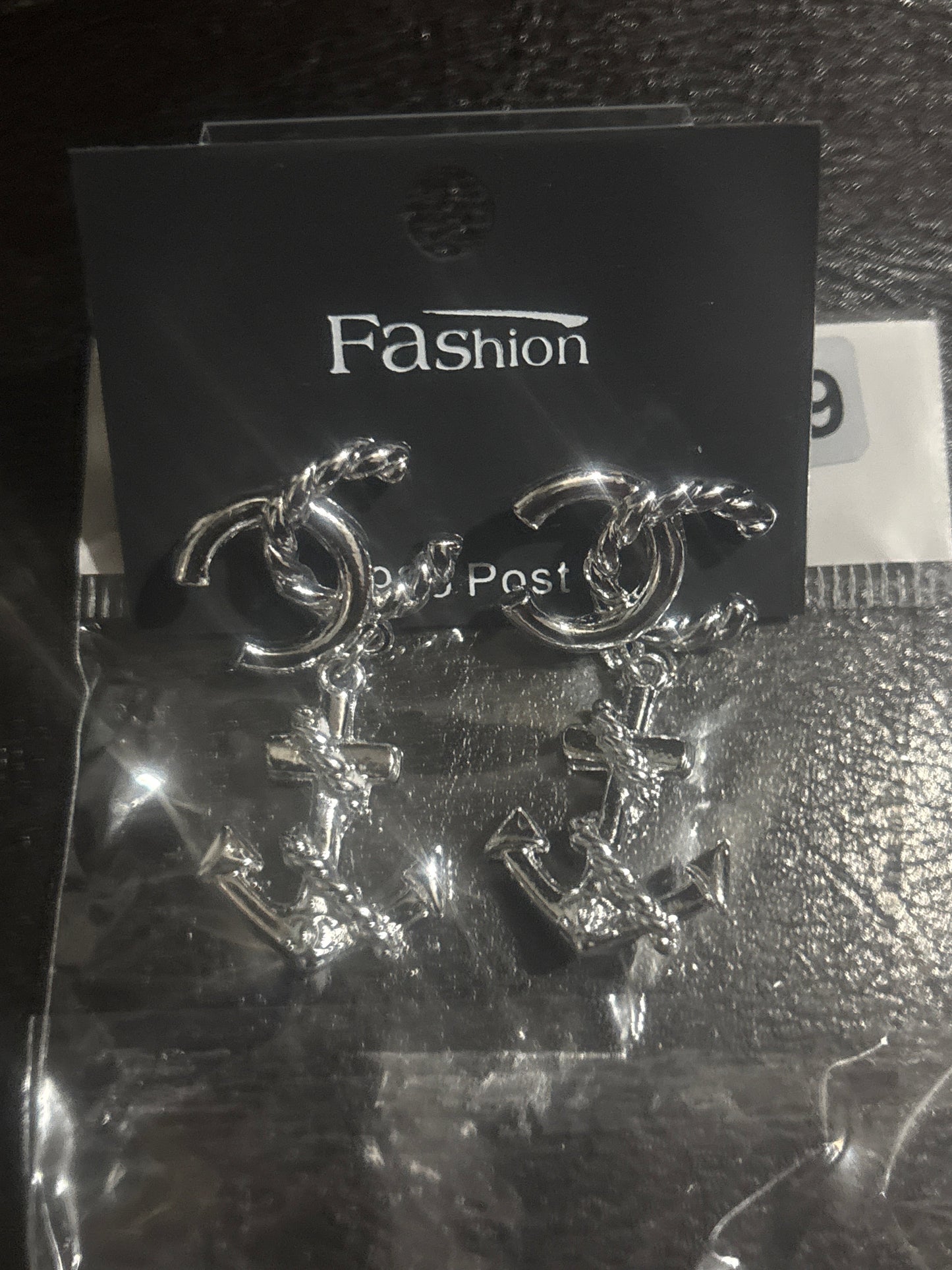Silver Twisted CC Hoop & Anchor Cross Drop Earrings #1109