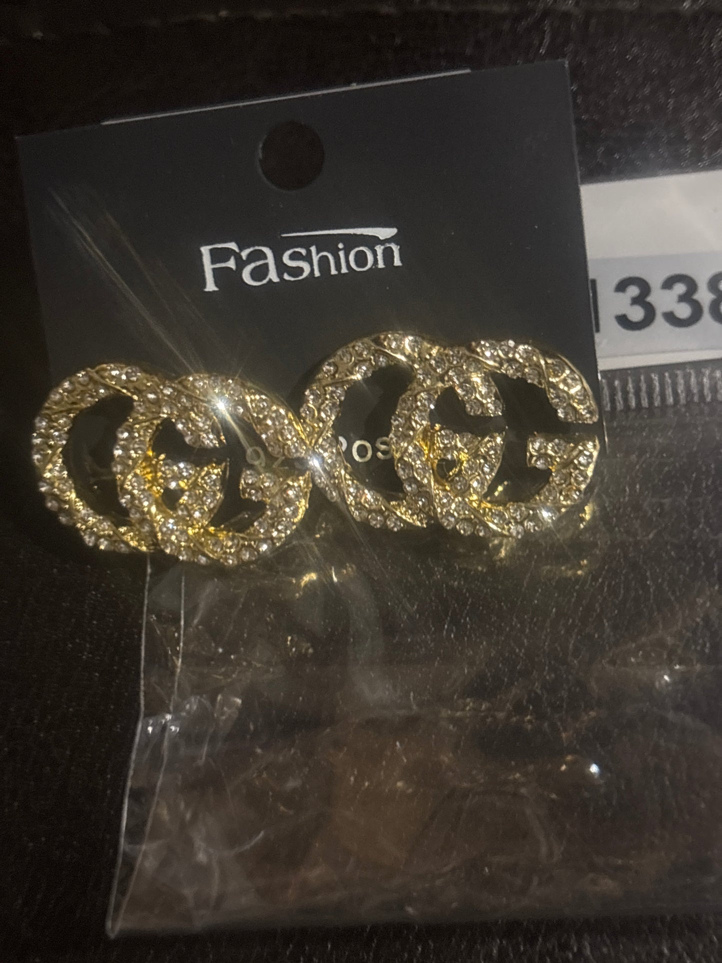 ✨ Iced-Out Interlocking GG Logo Crystal Stud Earrings in Gold Item #1338 Sliver Item #1327
