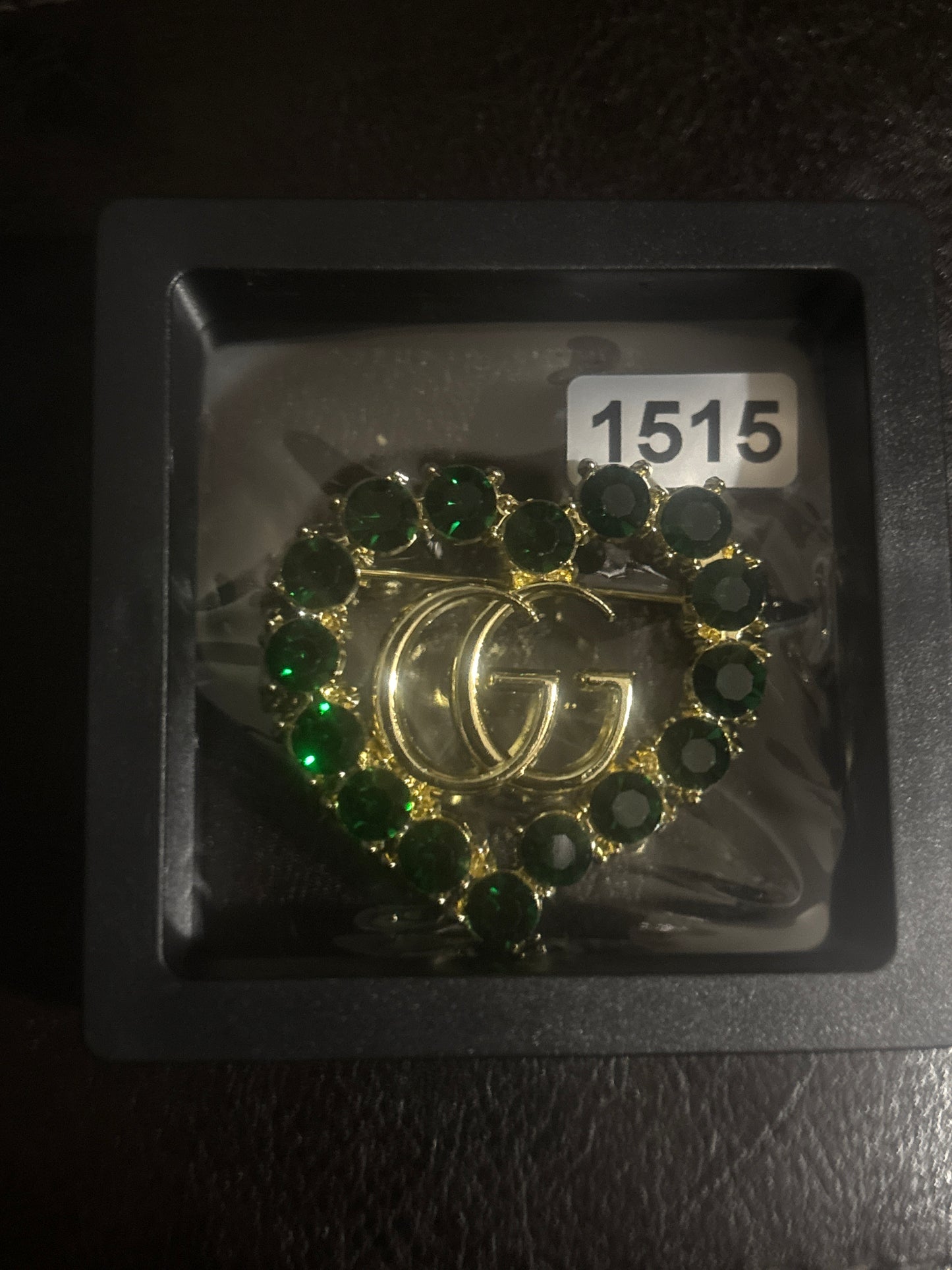 💚🖤✨Luxury Black Crystal Heart GG Logo Brooch Pin — Item #1449 #1515💖