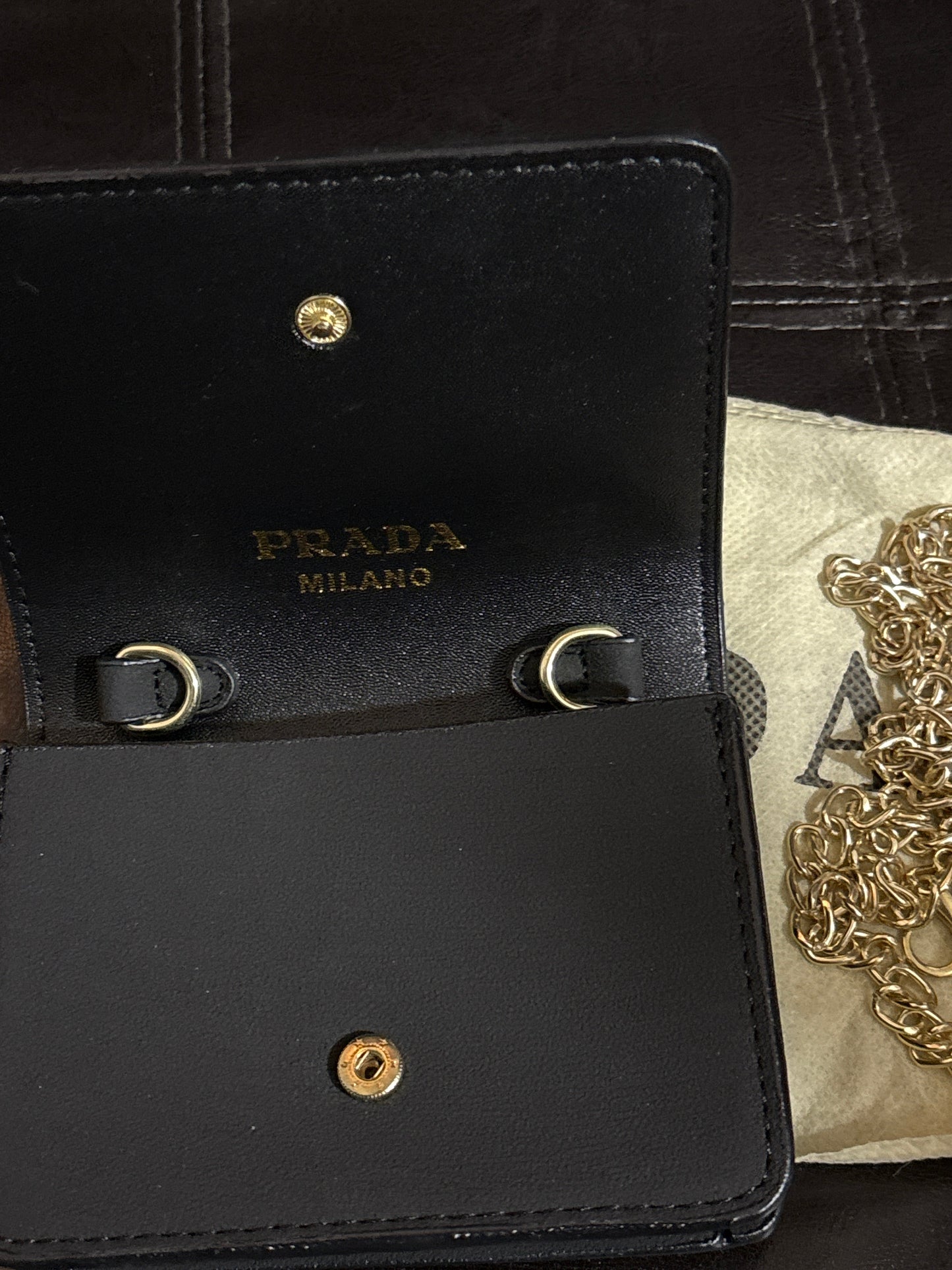 Luxury Inspired Prada Crystal-Embellished Flap Card Holder Bag | Black & Gold Chain 🖤💫✨ #0315