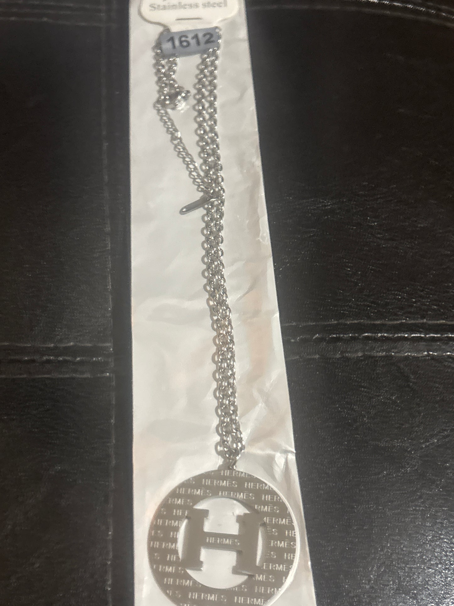 Hermès H Logo Gold Chain Necklace 💫✨ Stainless Steel | All-Over Monogram Circle Pendant | Double Chain | Luxury Statement Jewelry 💎