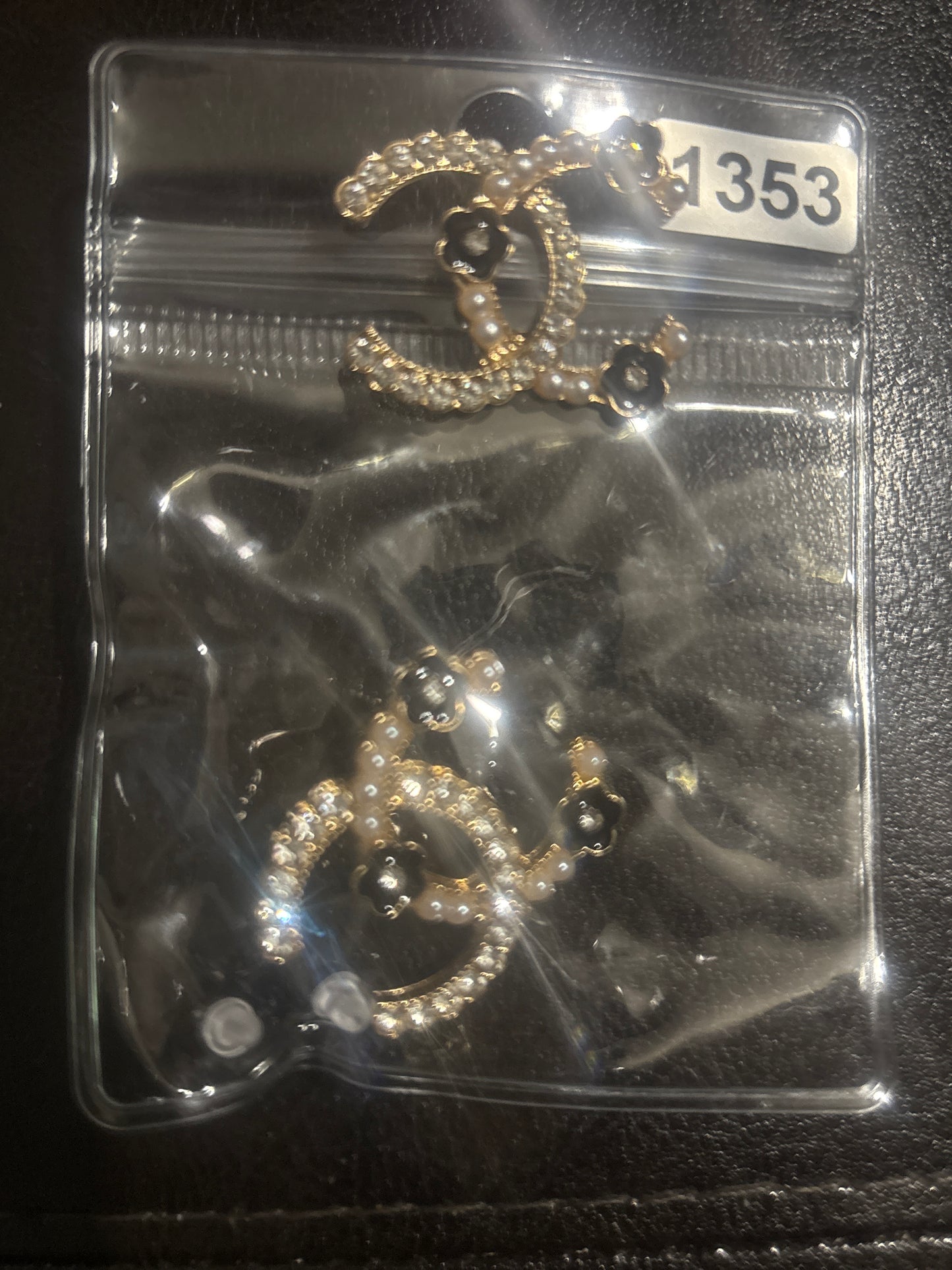 ✨ Crystal Pearl CC Logo Flower Earrings — Items #1337 & #1353