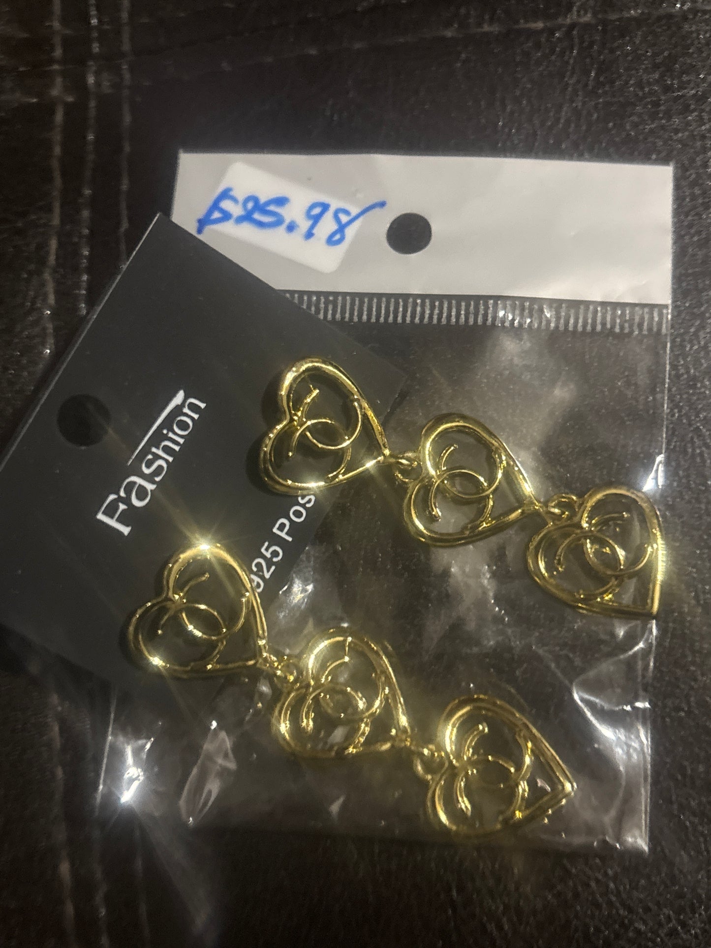 ✨ Triple Heart CC Logo Long Drop Earrings in Silver — Item #1323 in Gold — Item # 1308