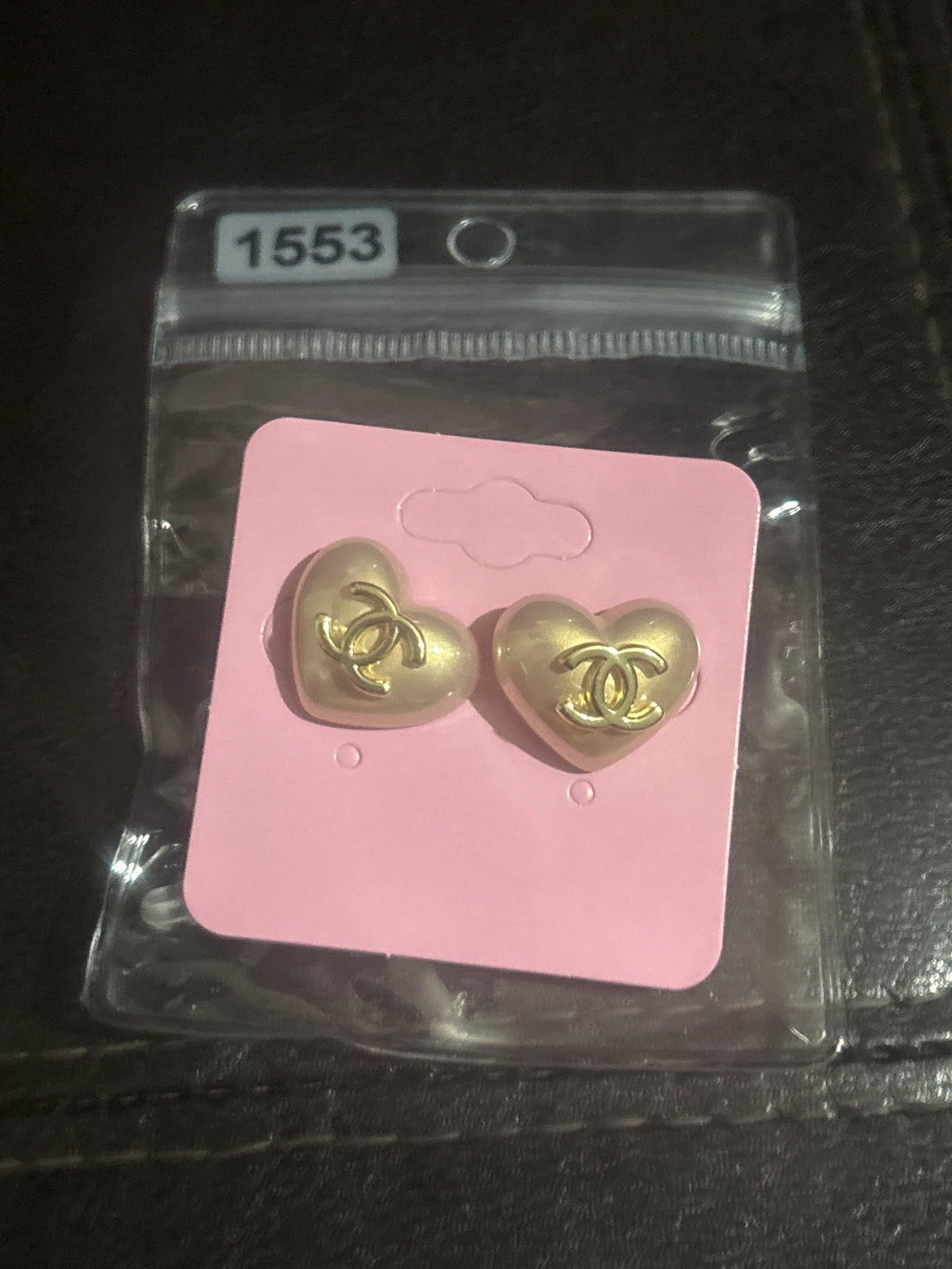 Luxury Inspired CC Puffy Heart Gold Logo Stud Earrings 🫖💰✨