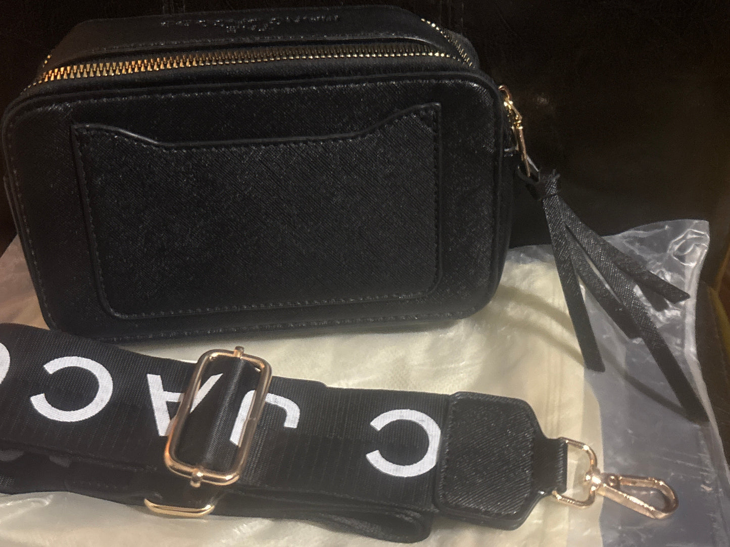 Marc Jacobs Snapshot Camera Bag 🖤✨ All Black | Black & White Logo Strap | Gold Hardware 💎👜
