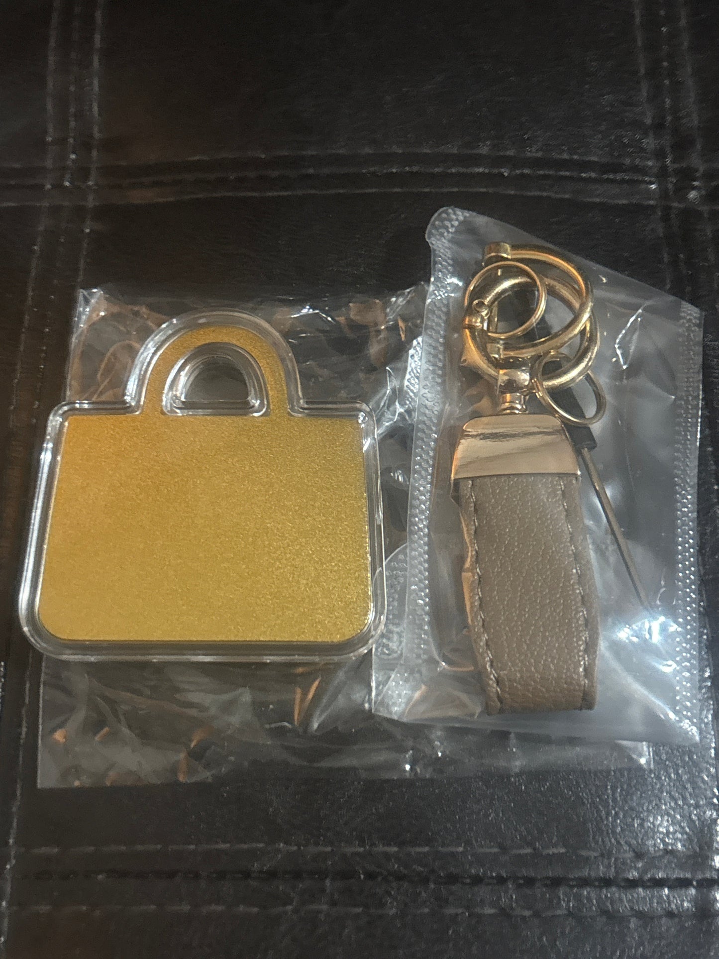 Luxury Inspired 24K Gold Foil H Logo Bag Charm & Keychain Set with Leather Fob 💰🔑✨