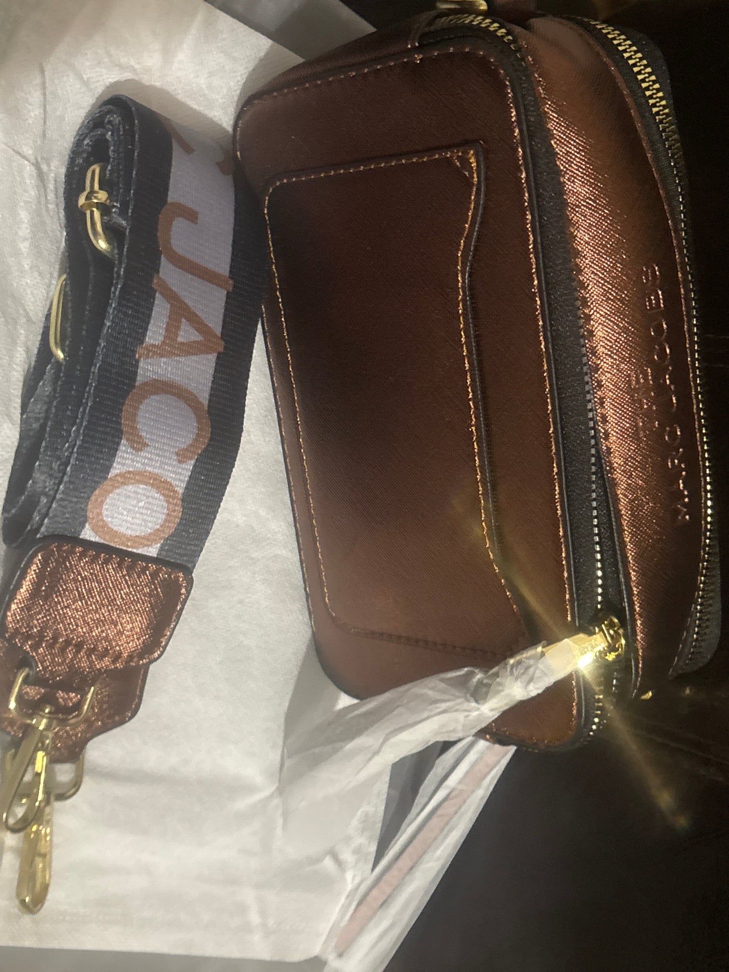 Marc Jacobs Snapshot Camera Bag 🤎✨ Rich Brown & Bronze | Black & Bronze Wide Logo Strap | Gold Hardware 💎👜