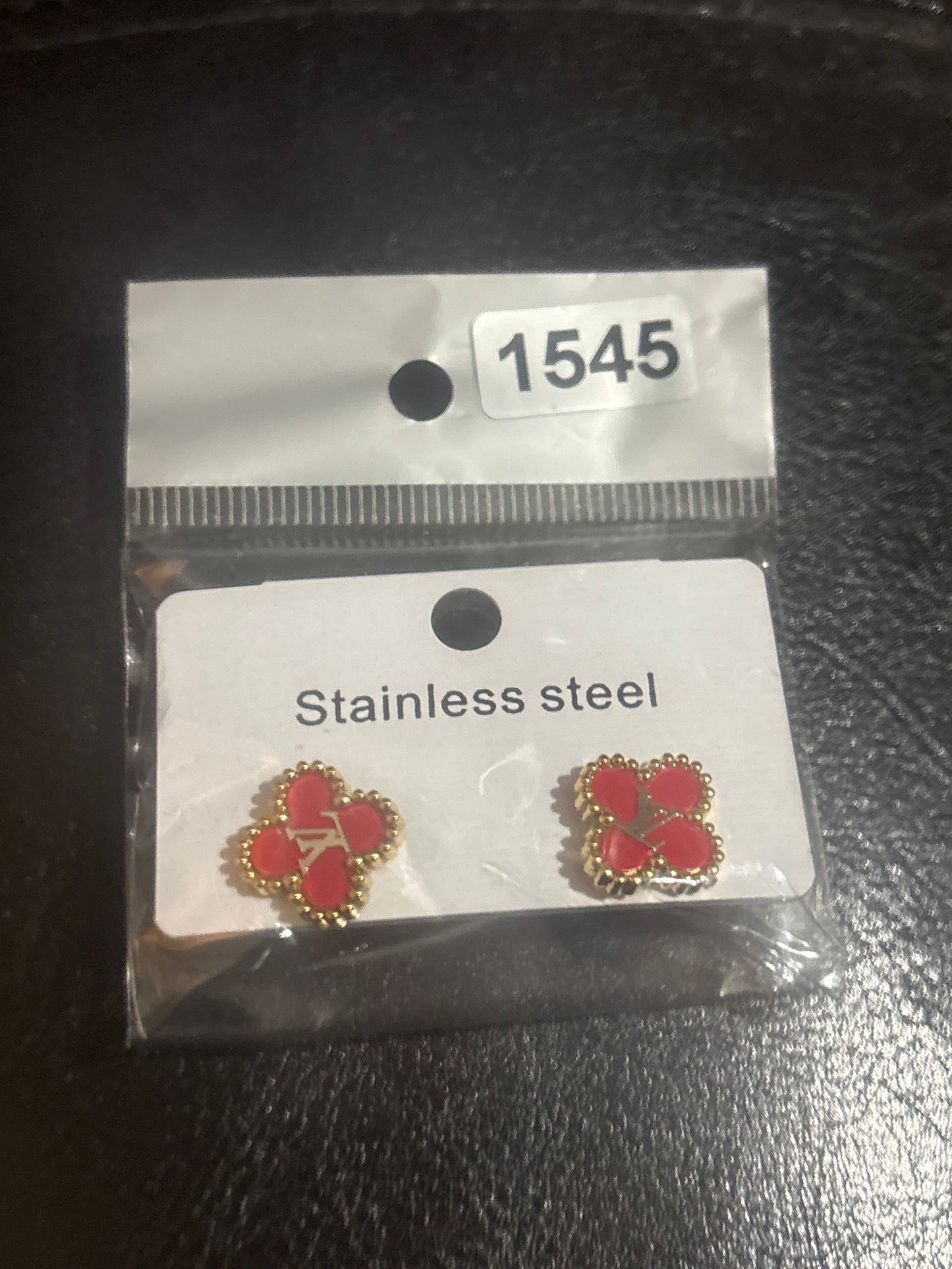 Louis Vuitton LV Four-Petal Flower Clover Stud Earrings 🔴💫✨ Red Enamel | Gold Beaded Border | Stainless Steel | Luxury Statement Jewelry 💎