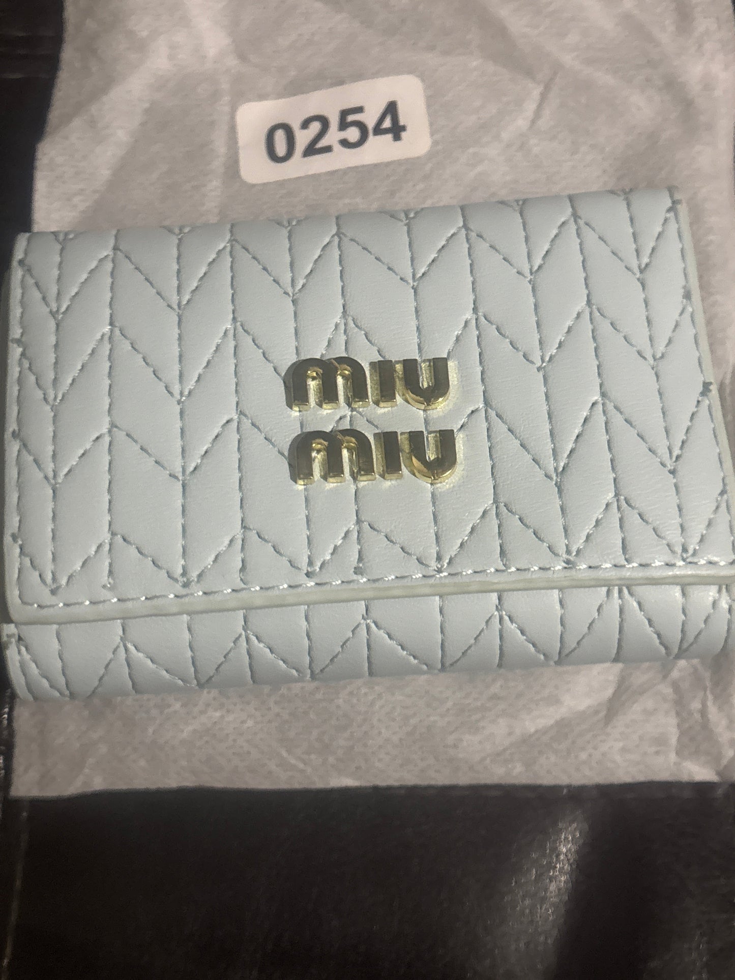 ✨Miu Miu Inspired Light Blue Quilted Chevron Compact Wallet 🪦💫✨ | Gold Logo | Luxury Designer-Inspired | Chic Mini Wallet 💎