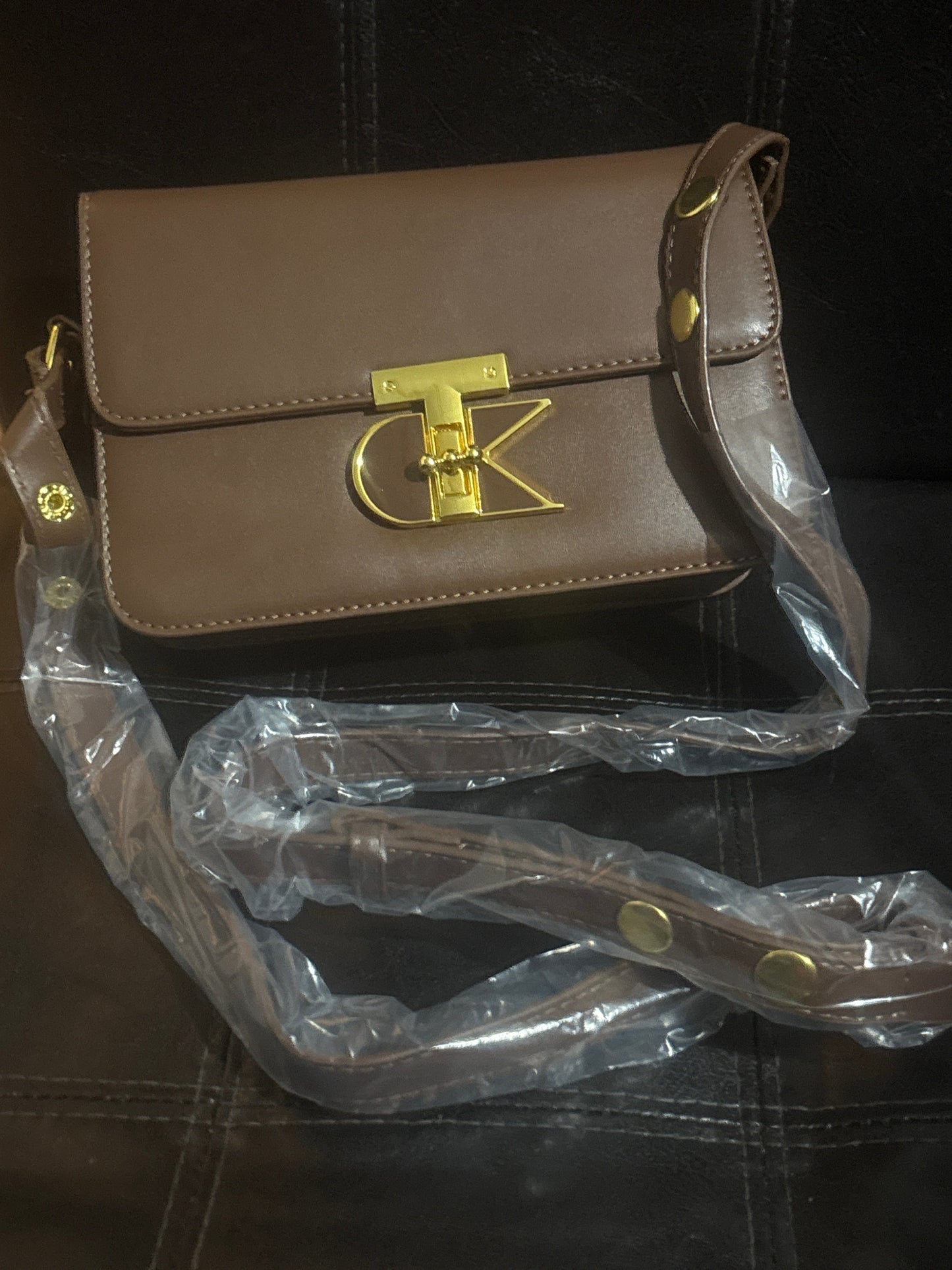 Luxury CK Monogram Gold Clasp Brown Faux Leather Crossbody Shoulder Bag 🤎💰✨