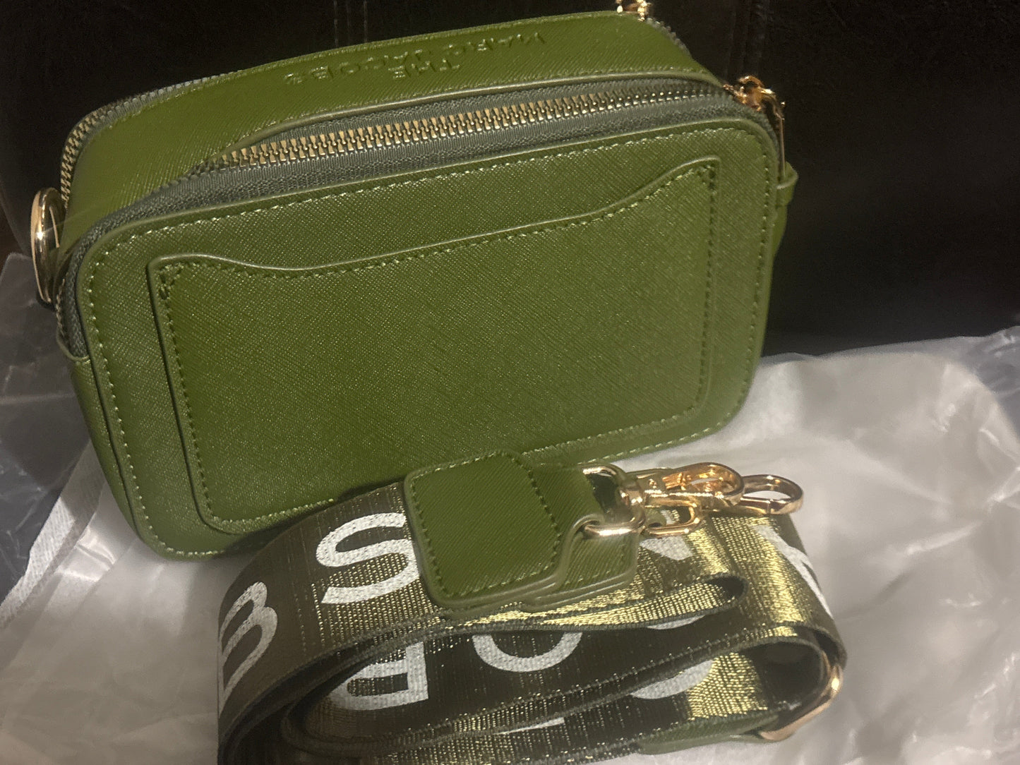 Marc Jacobs Snapshot Camera Bag 🥒💚✨ Olive Green | Gold & White Wide Logo Strap | Gold Hardware 💎👜