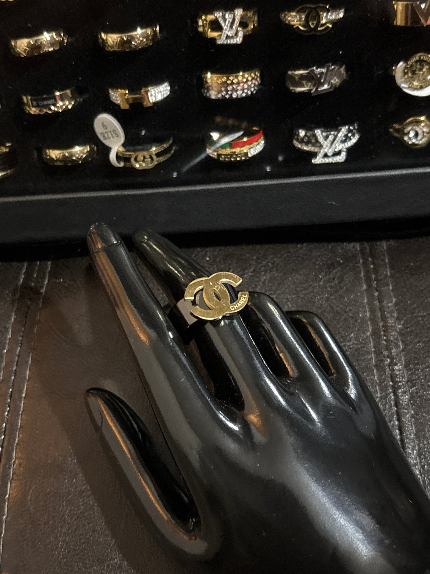 Gold & Black CC Monogram Logo Ring | Luxury Fashion Statement Band Size 9 ✨💍 #1682