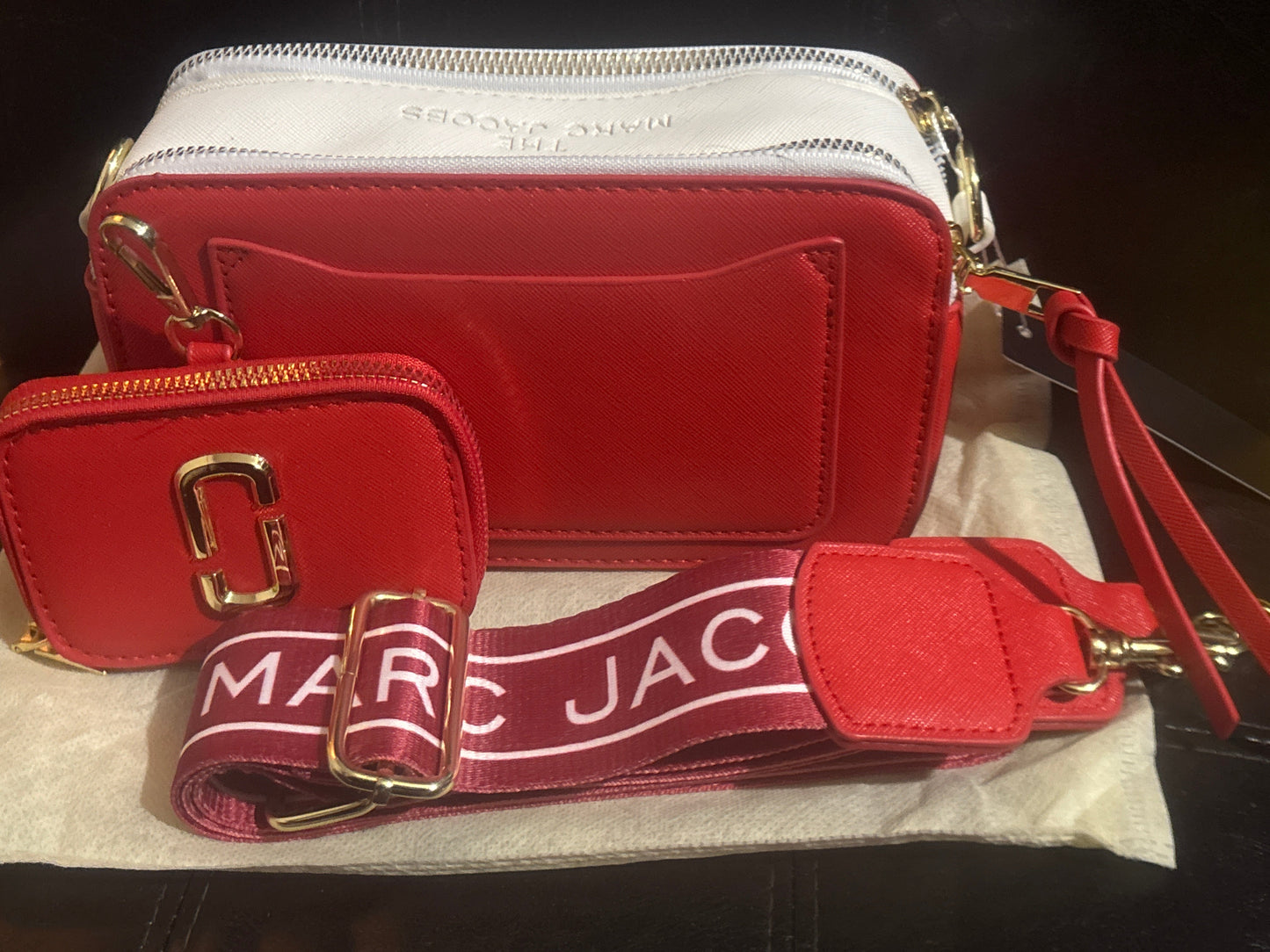 Marc Jacobs Snapshot Camera Bag ❤️🤍✨ Red & White Colorblock | Mini Wallet Set | Logo Strap 💎👜