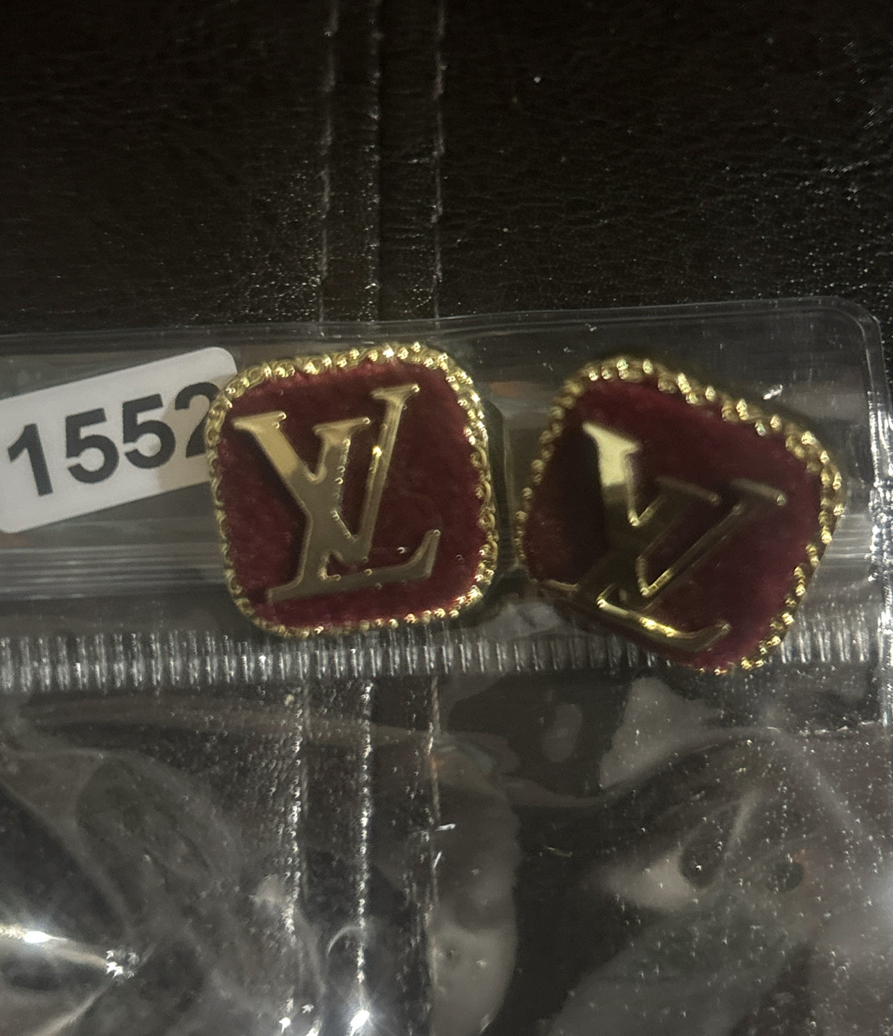 โจGold & Burgundy Velvet LV-Inspired Stud Earrings #1552