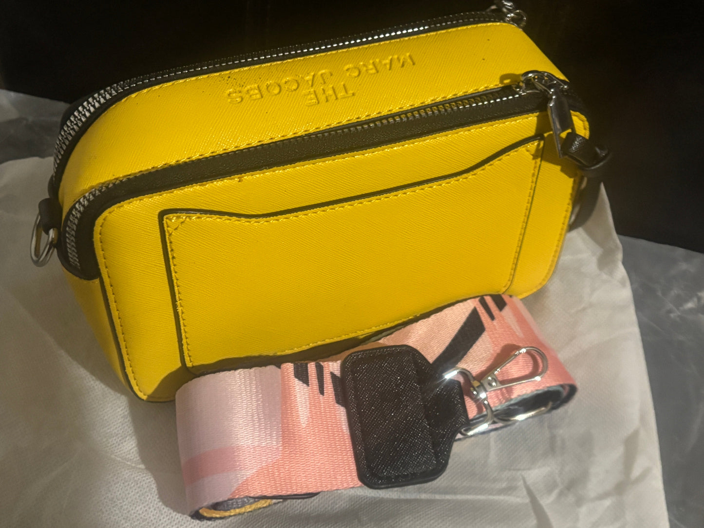 Marc Jacobs Snapshot Camera Bag 🎨💥✨ Graffiti Paint Splash | Yellow, White, Teal & Pink | Pink Wide Logo Strap 💎👜