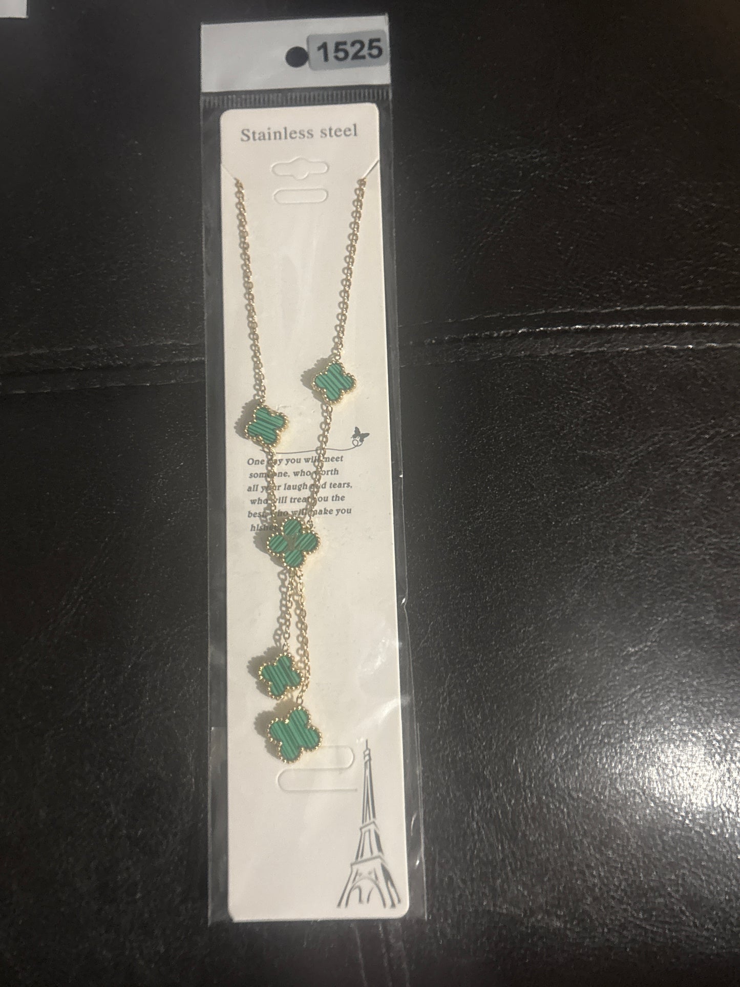 Green Malachite Four-Leaf Clover Lariat Necklace 🍀✨ #1525
