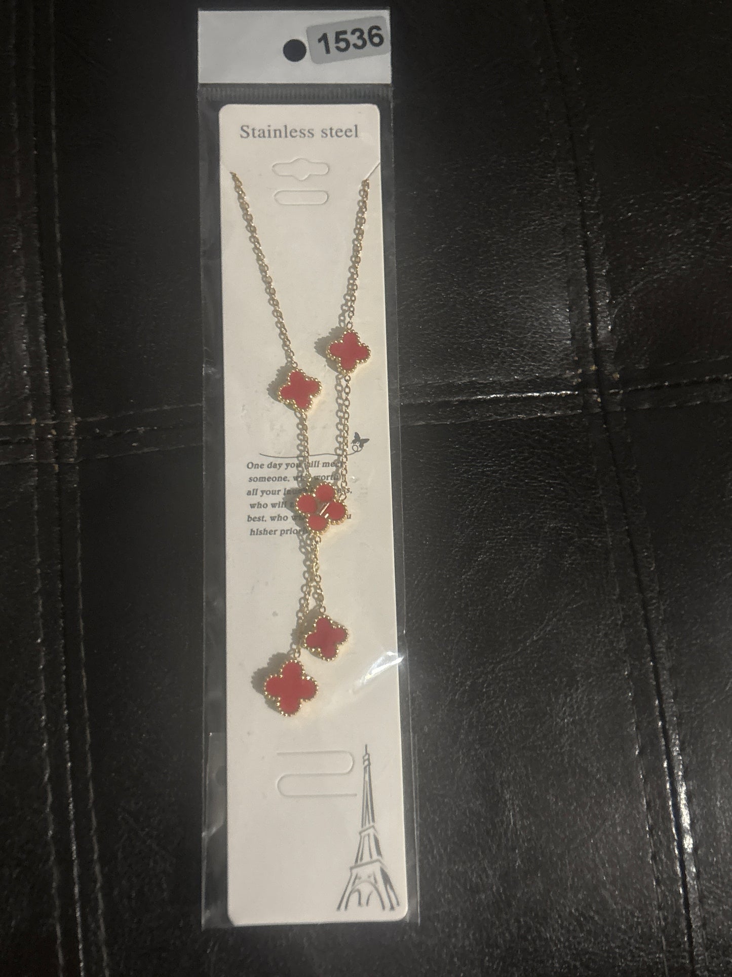 Red Carnelian Four-Leaf Clover Lariat Necklace 🔴✨ #1536