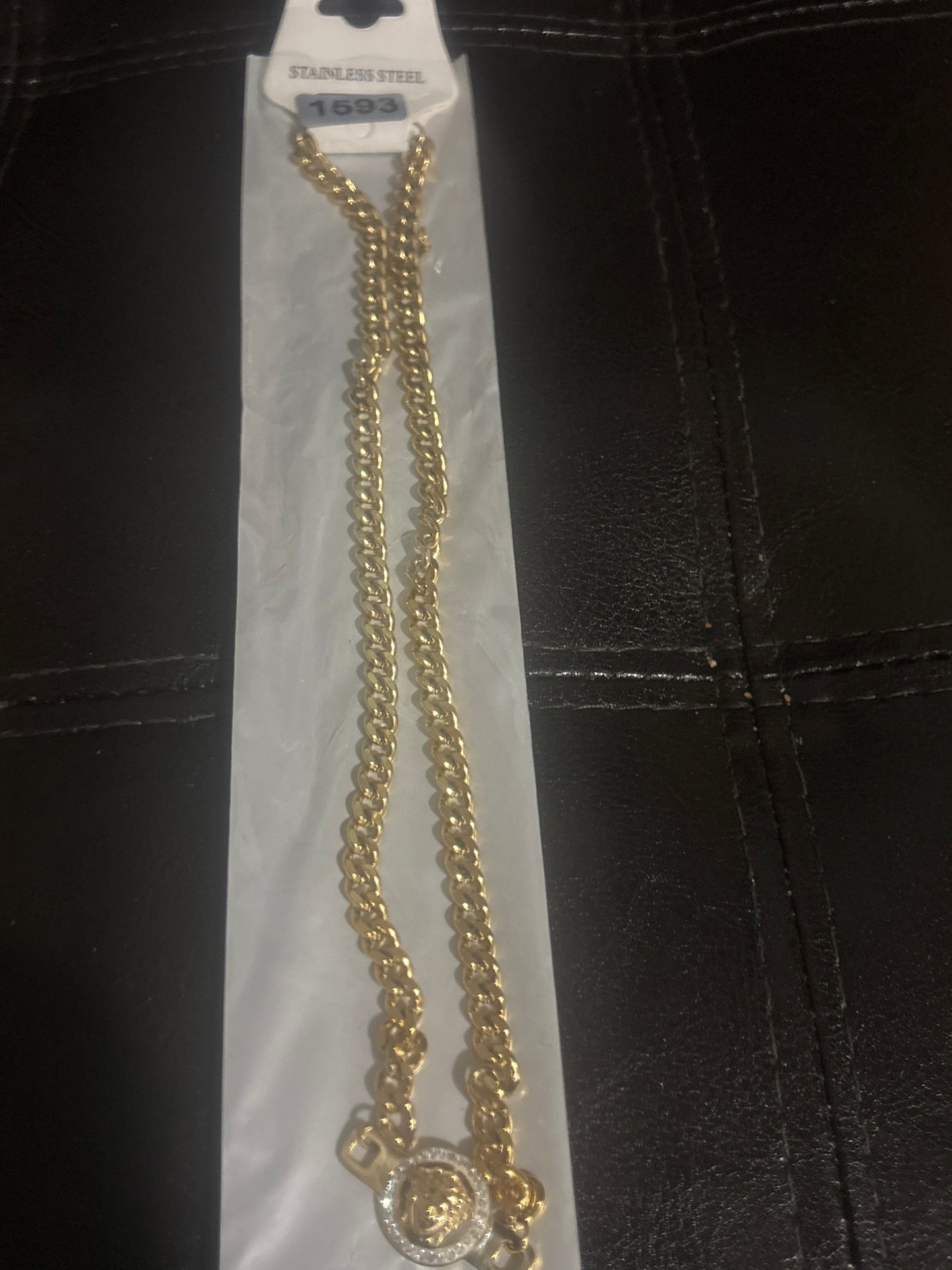 Gold Cuban Link Chain Crystal Lion Head Coin Pendant Necklace 🦁💛 #1593