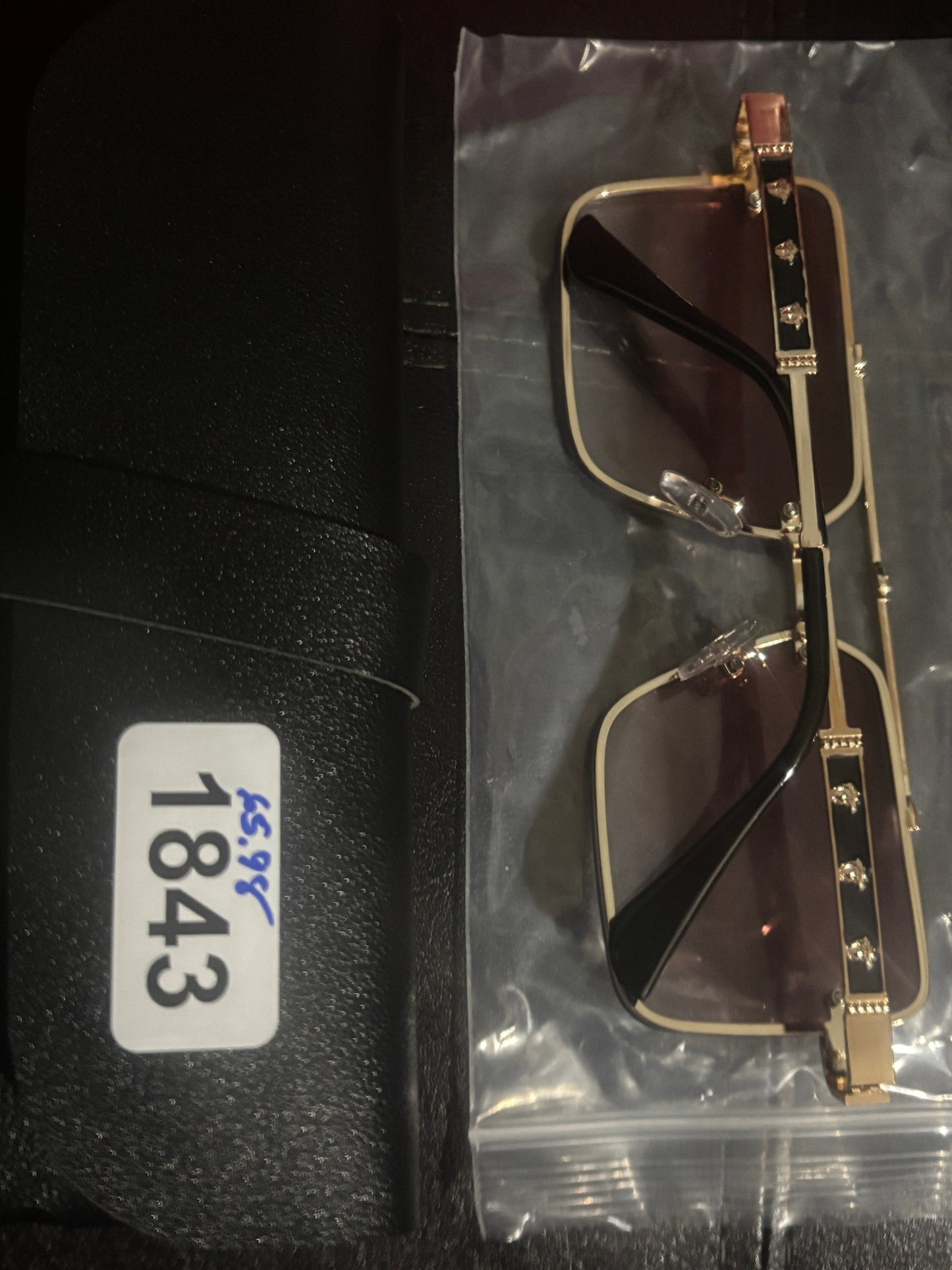 Gold Metal Square Frame Rose Tint Studded Sunglasses 🌹✨ #1843