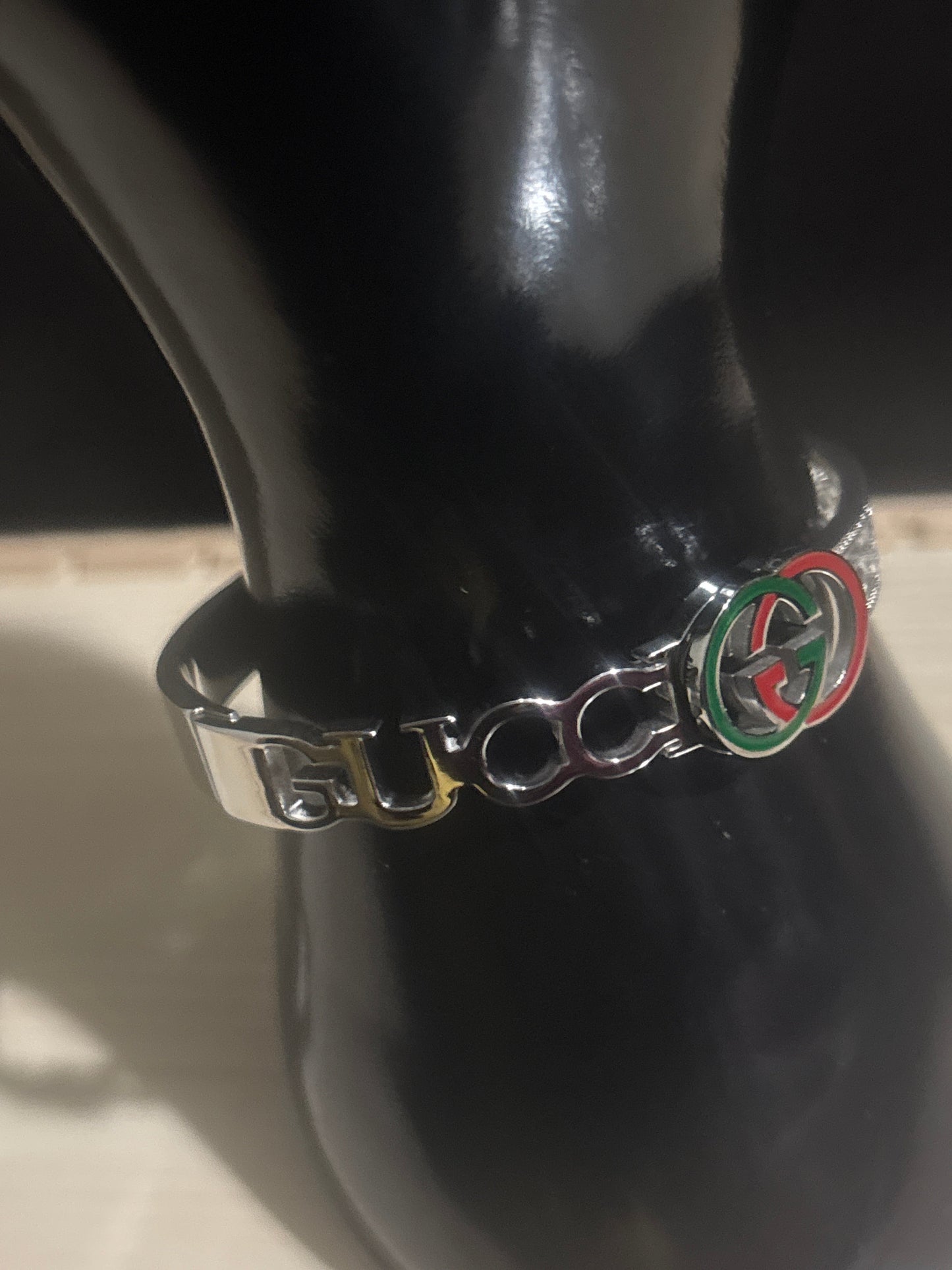 Luxury Inspired GG Logo Red & Green Enamel Stainless Steel Bangle Bracelet 🔴💰✨