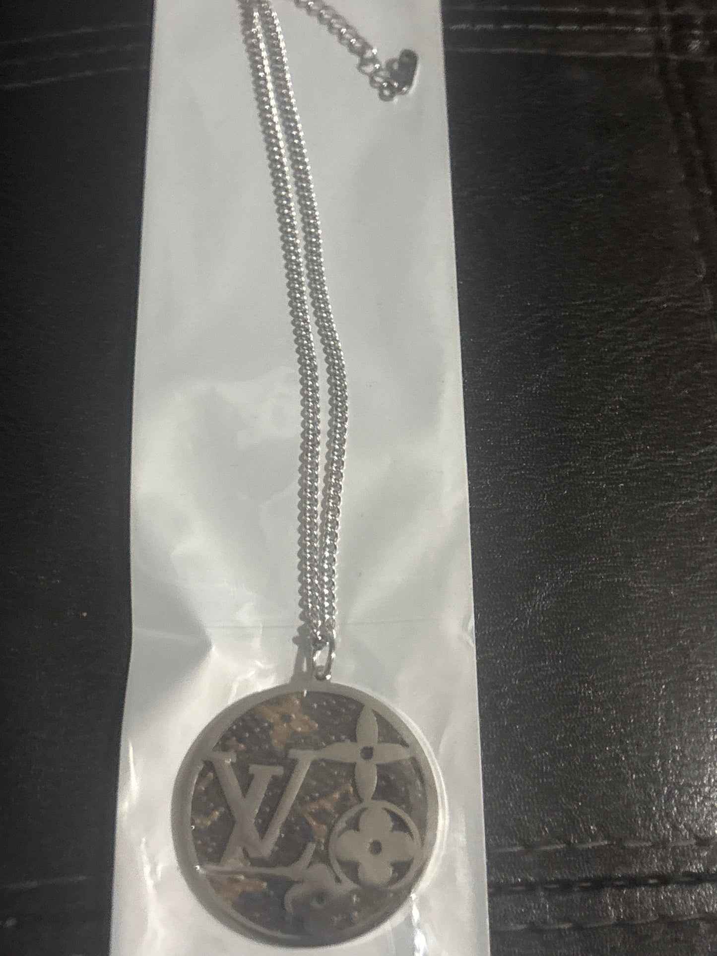 Luxury Inspired LV Monogram Pendant Necklace Silver ✨⛓️🤎