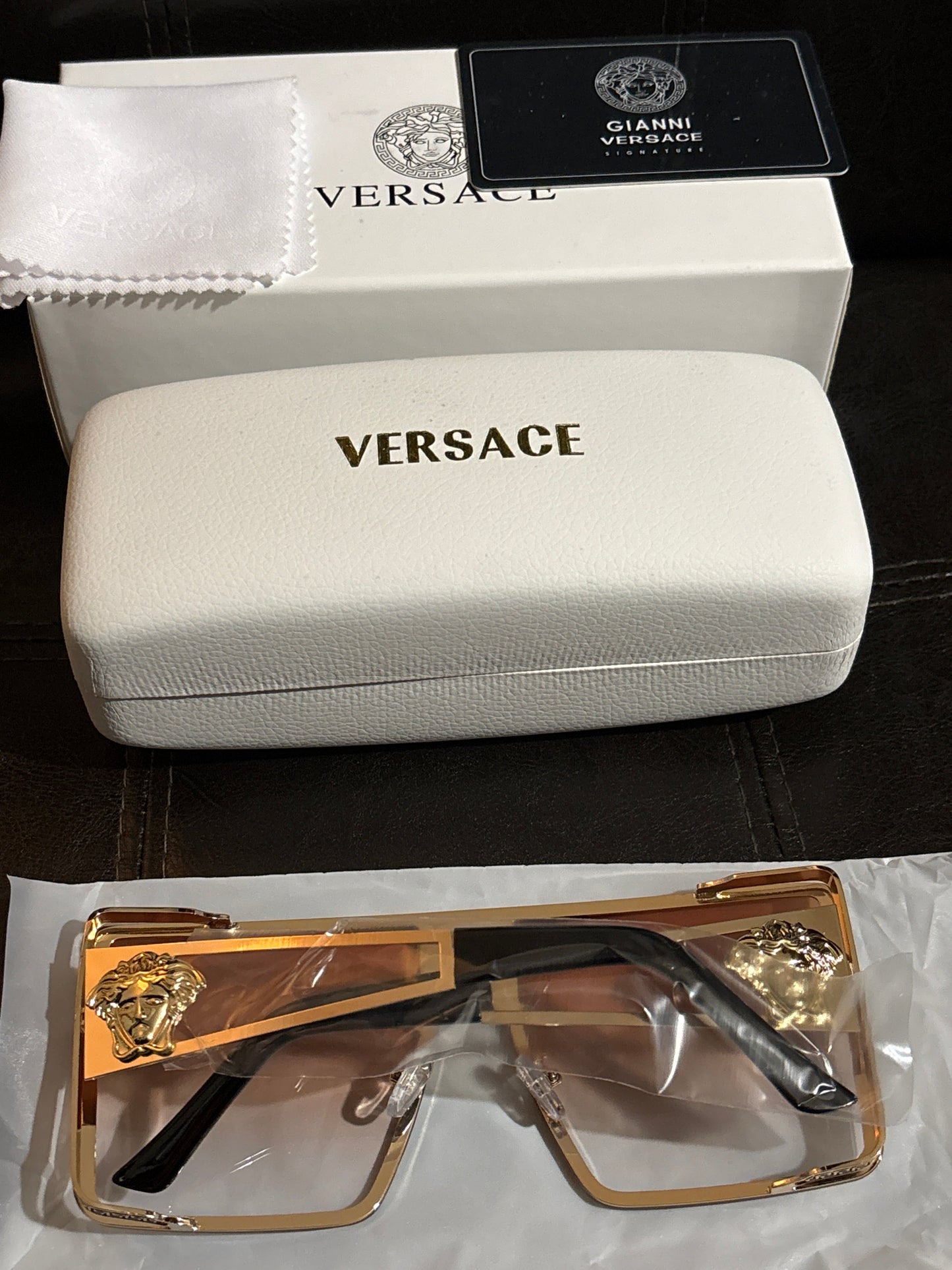 Luxury Inspired Versace Oversized Shield Sunglasses | Peach Gradient & Gold Medusa Crest 🍑👑✨ #0340