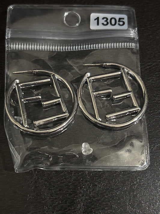 Luxury Silver-Tone Double-F Monogram Circle Hoop Earrings with Open Logo Frame 🪨💰✨
