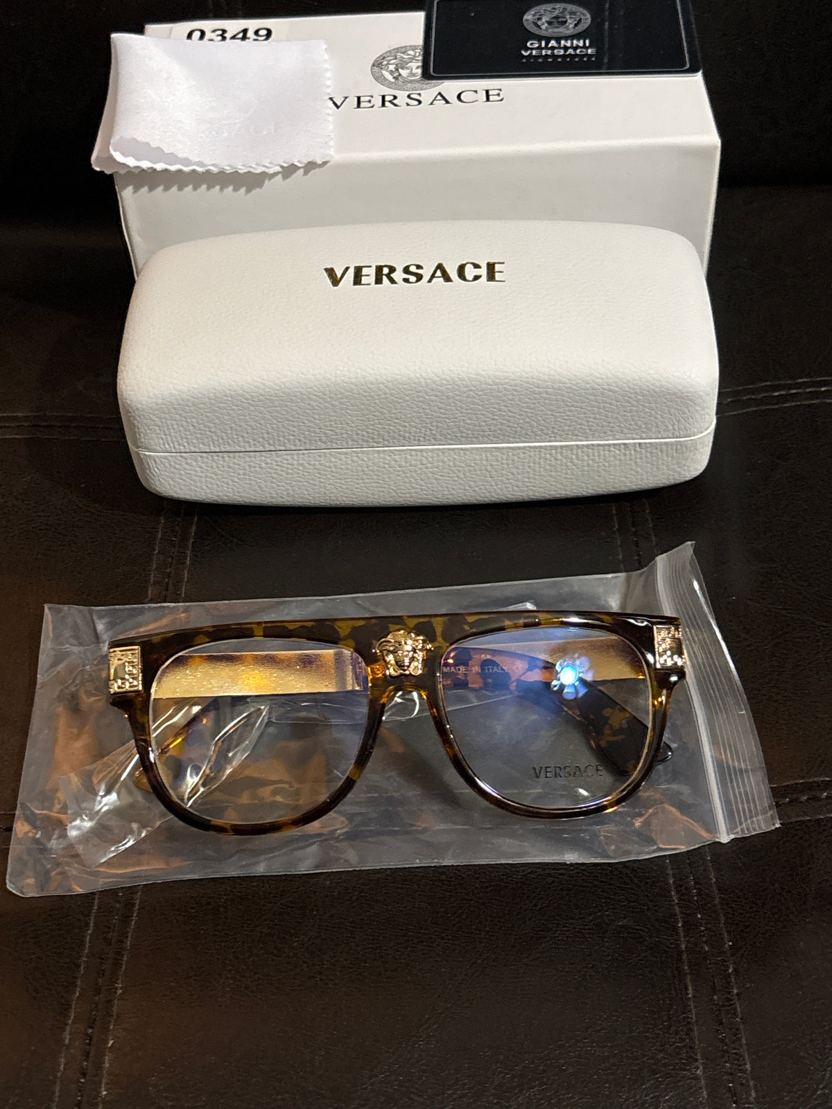 Luxury Inspired Versace Flat-Top Square Eyeglasses | Tortoise Frame, Gold Medusa Bridge & Greca Top Bar 🐍✨🤎 #0349