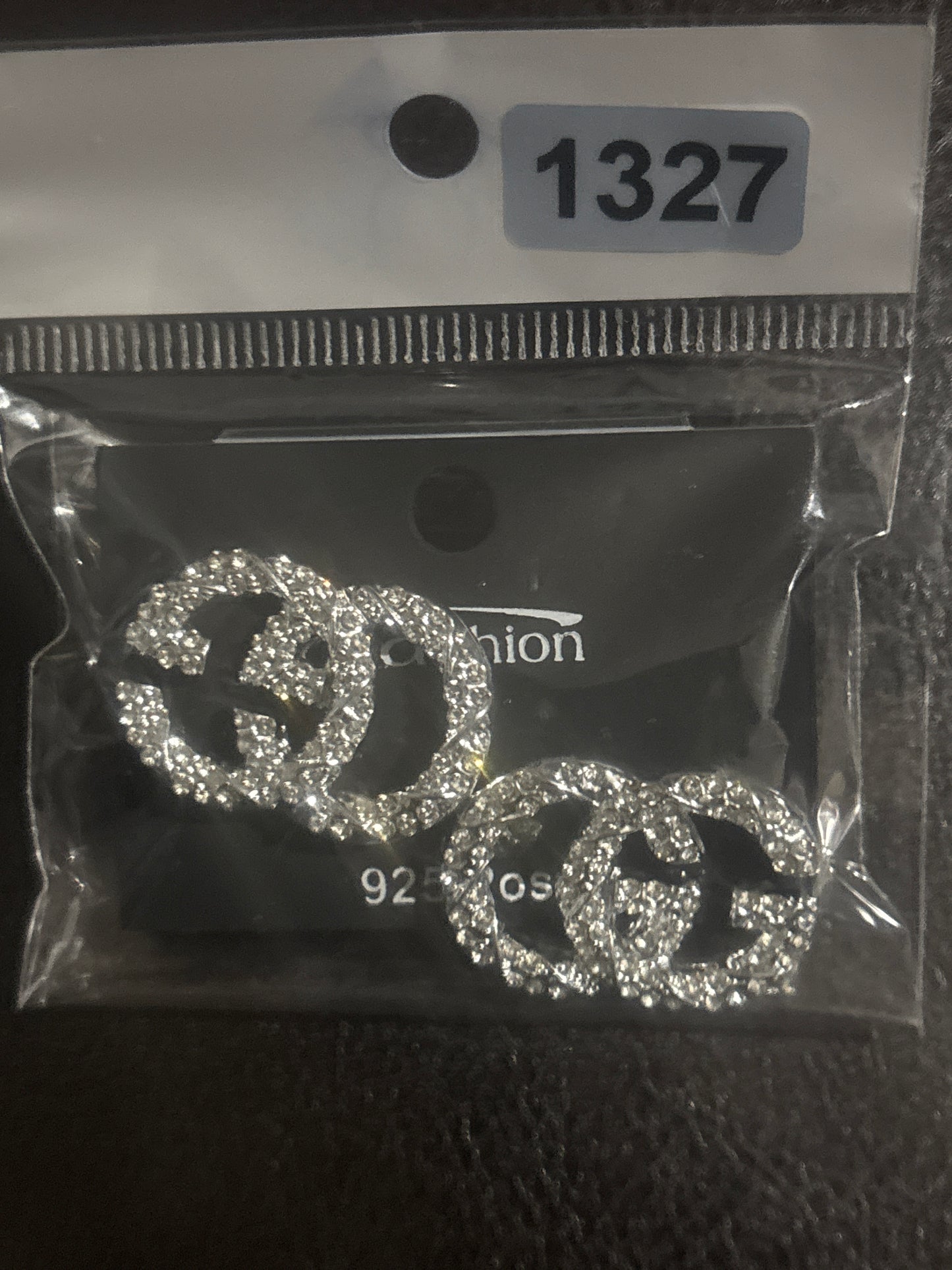 ✨ Iced-Out Interlocking GG Logo Crystal Stud Earrings in Gold Item #1338 Sliver Item #1327