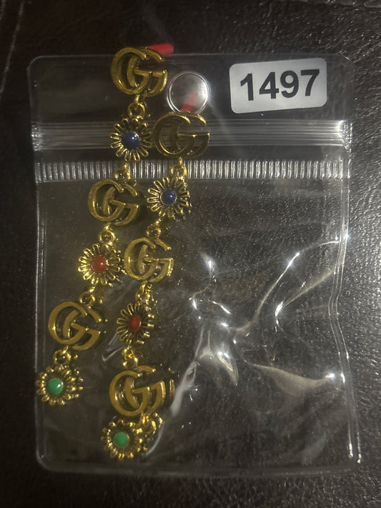 ✨ GG Logo & Multicolor Sunflower Chandelier Drop Earrings in Gold — Items #1497 & #1496