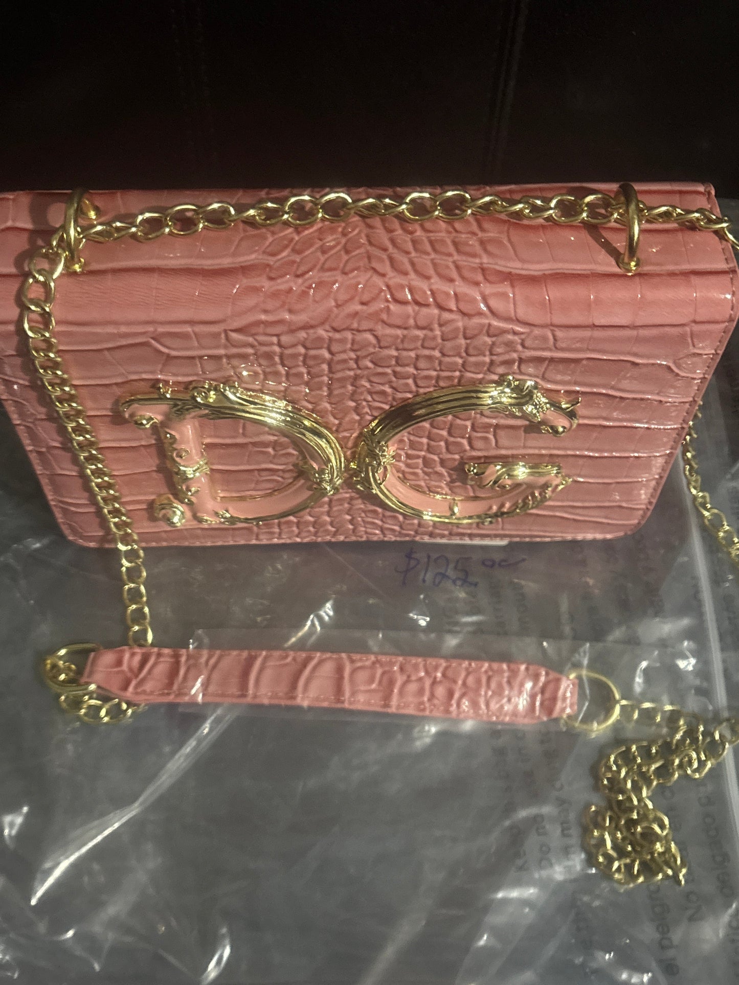 Blush Pink Croc Embossed Gold Logo Crossbody Bag 🌸💎 #1541